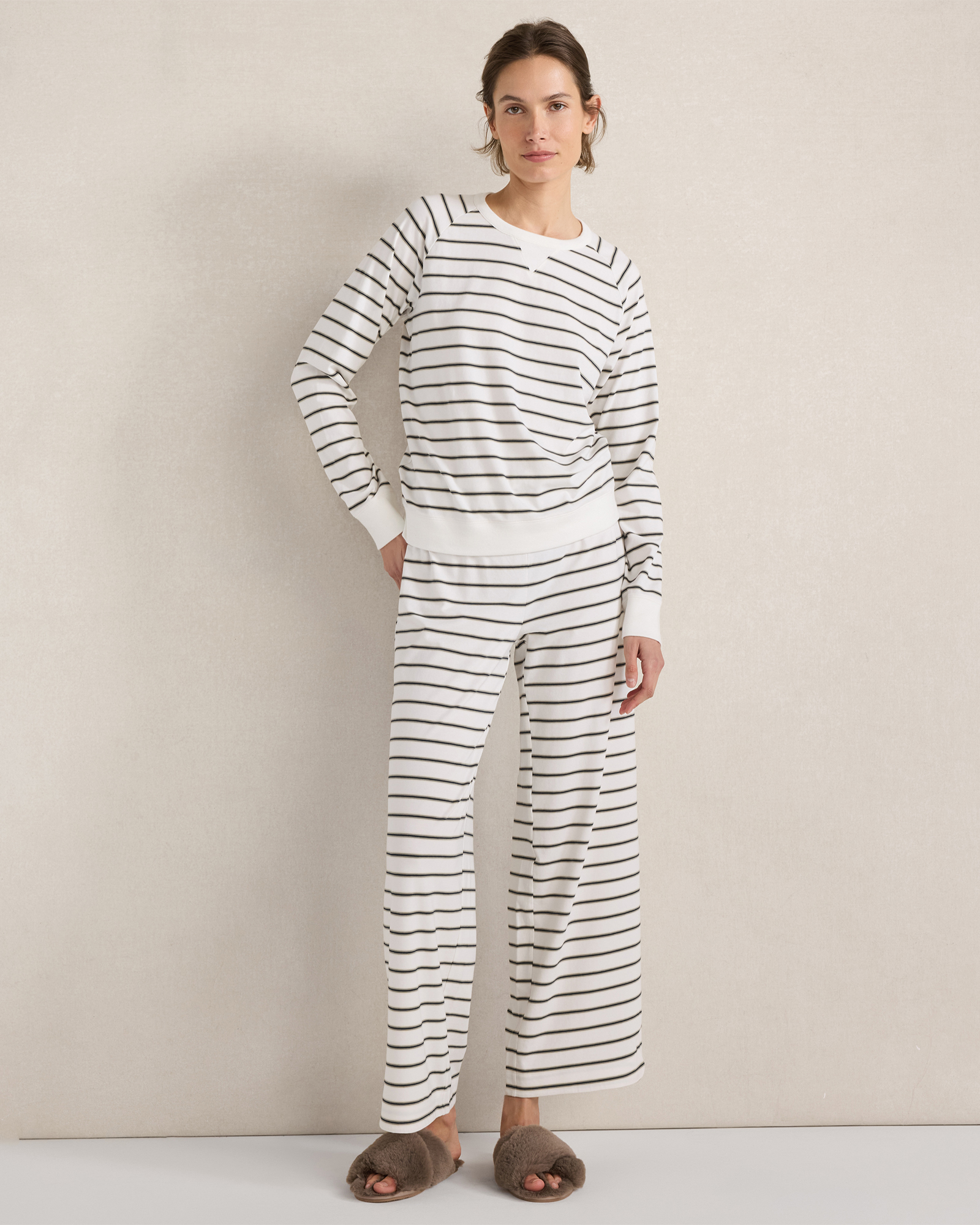 Organic Cotton Jersey Striped Pajama Pants | White/Full Moon Stripe | XXL