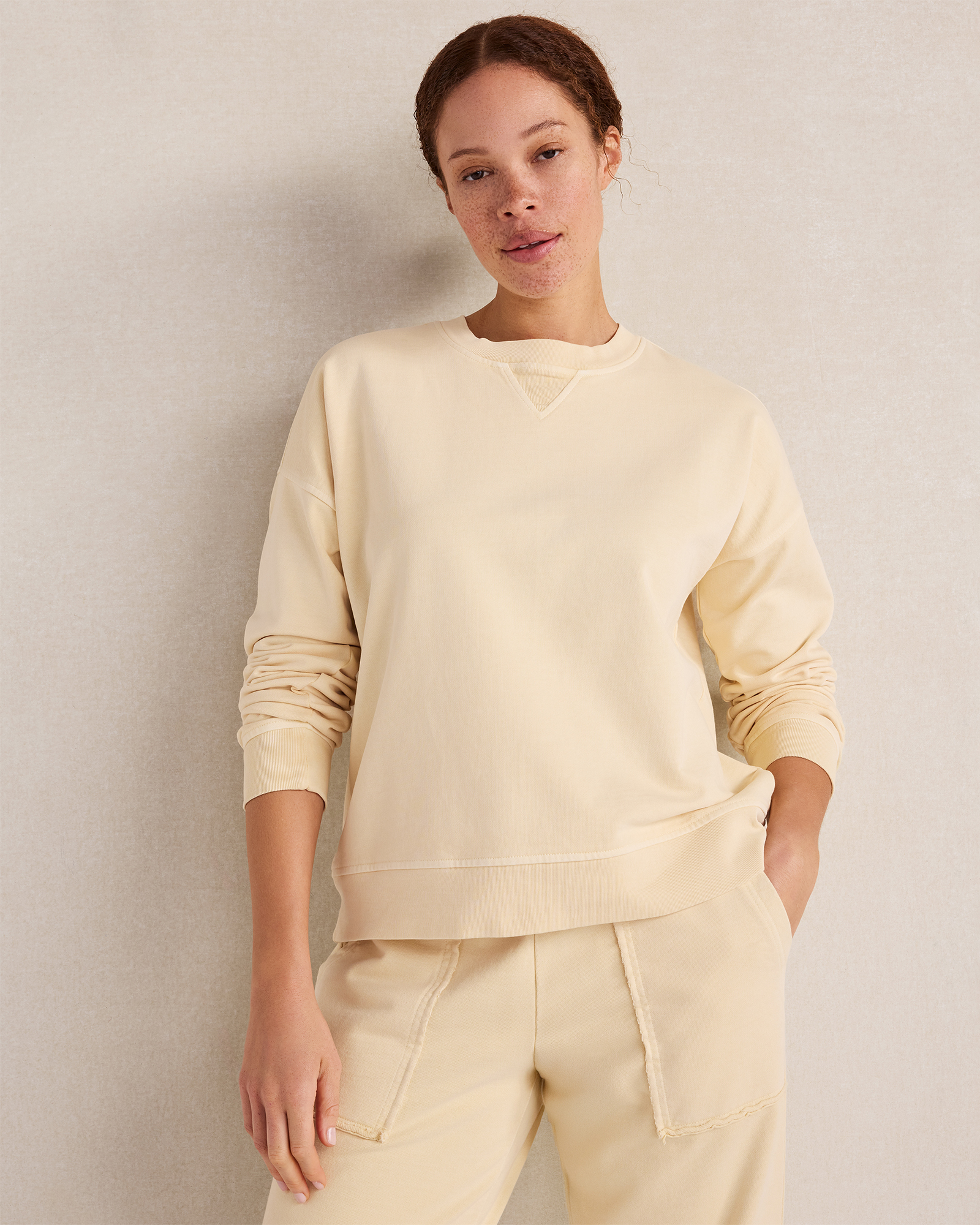 Garment-Dyed Organic Cotton Terry Crewneck | Garment Dye Corn Stalk | XS