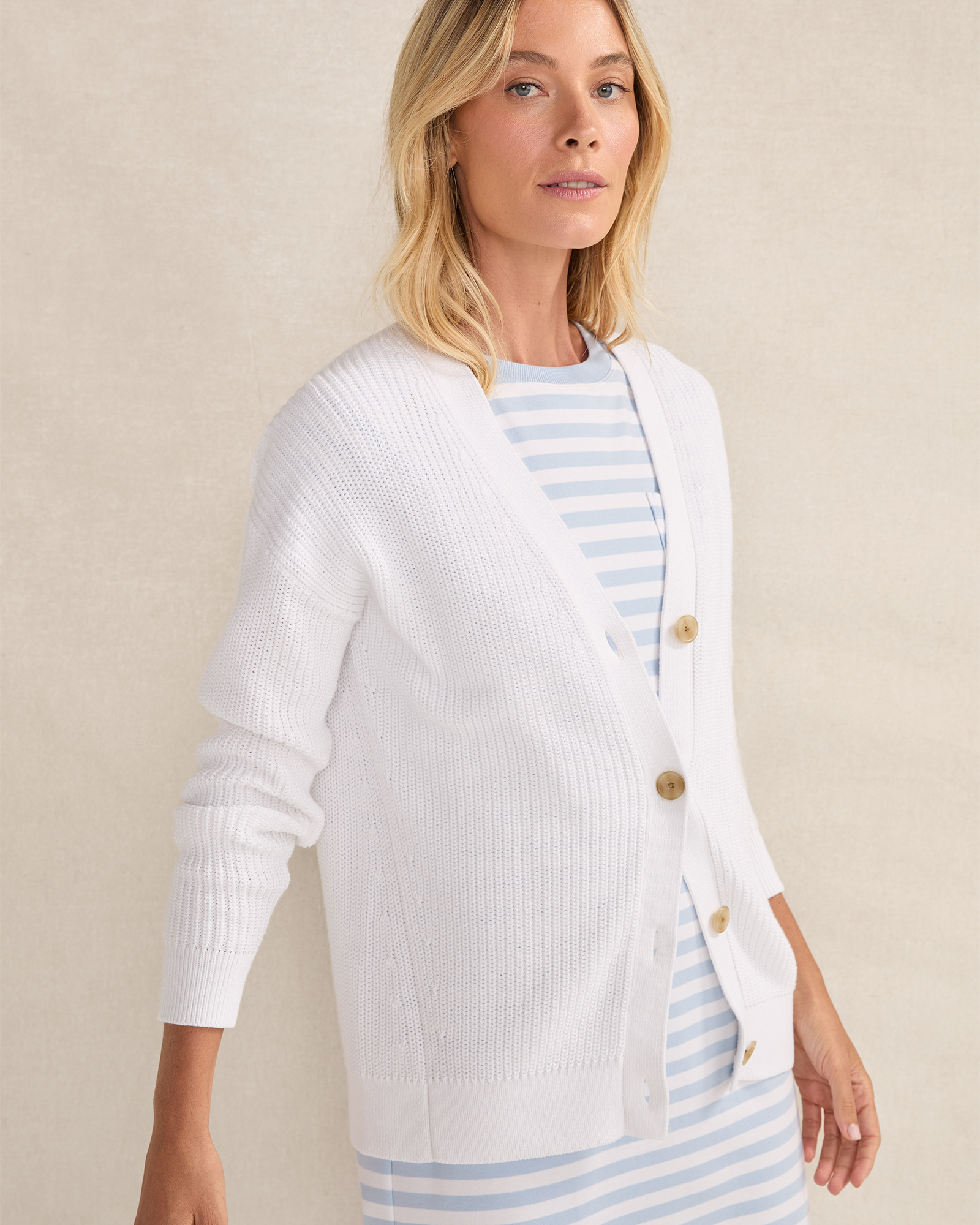 Organic Cotton Shaker Stitch Cardigan | White | XXL