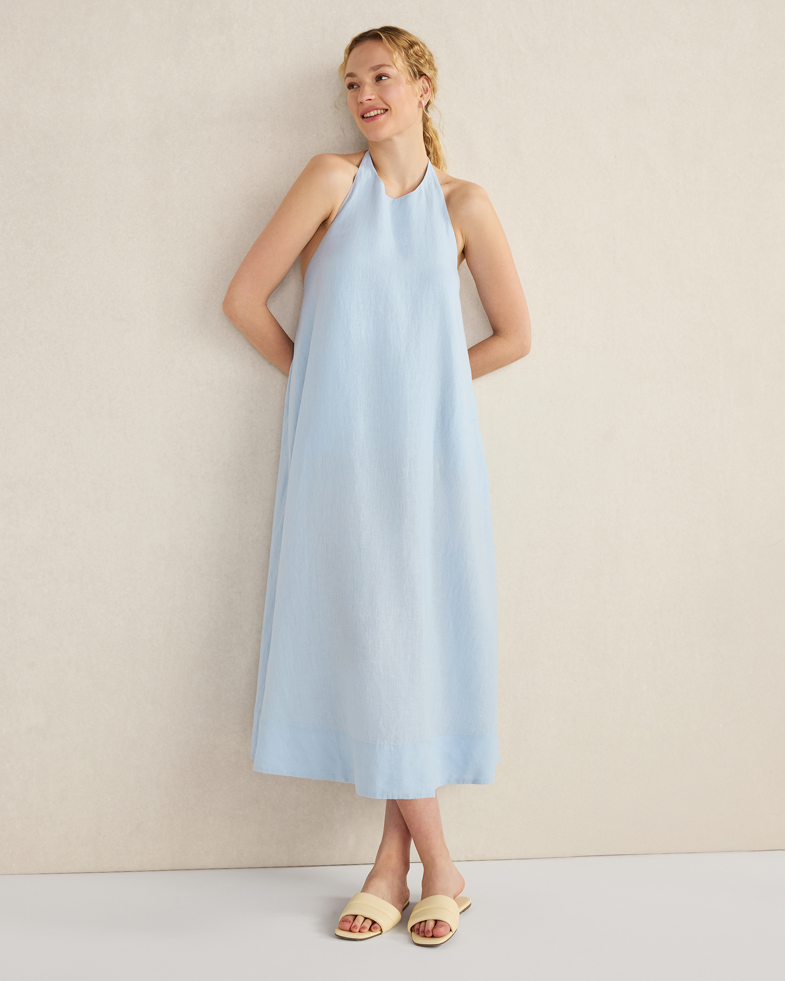 Linen Halter Midi Dress Wind XL 150$