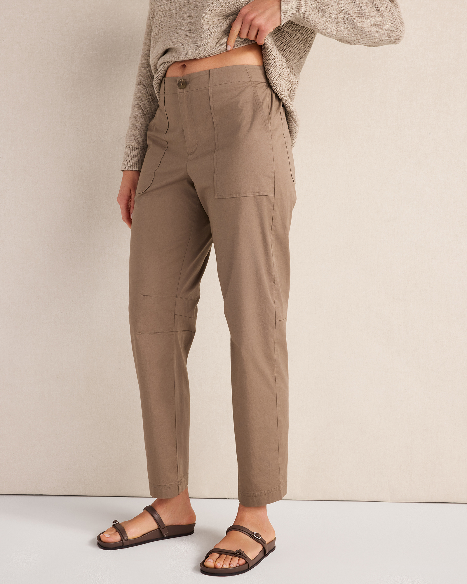 Organic Cotton Twill Slim Barrel Leg Pants | Sugar Chestnut | XXS
