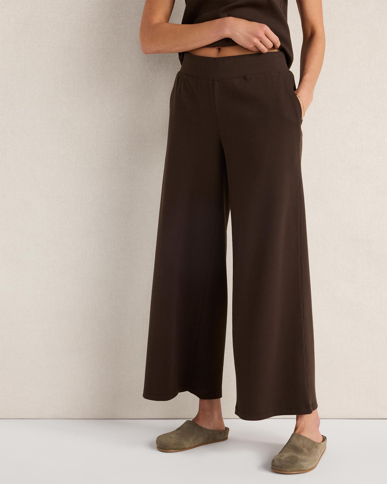 Resti Organic Cotton Rib Knit Wide Leg Pants | Coffee Bean | XXL