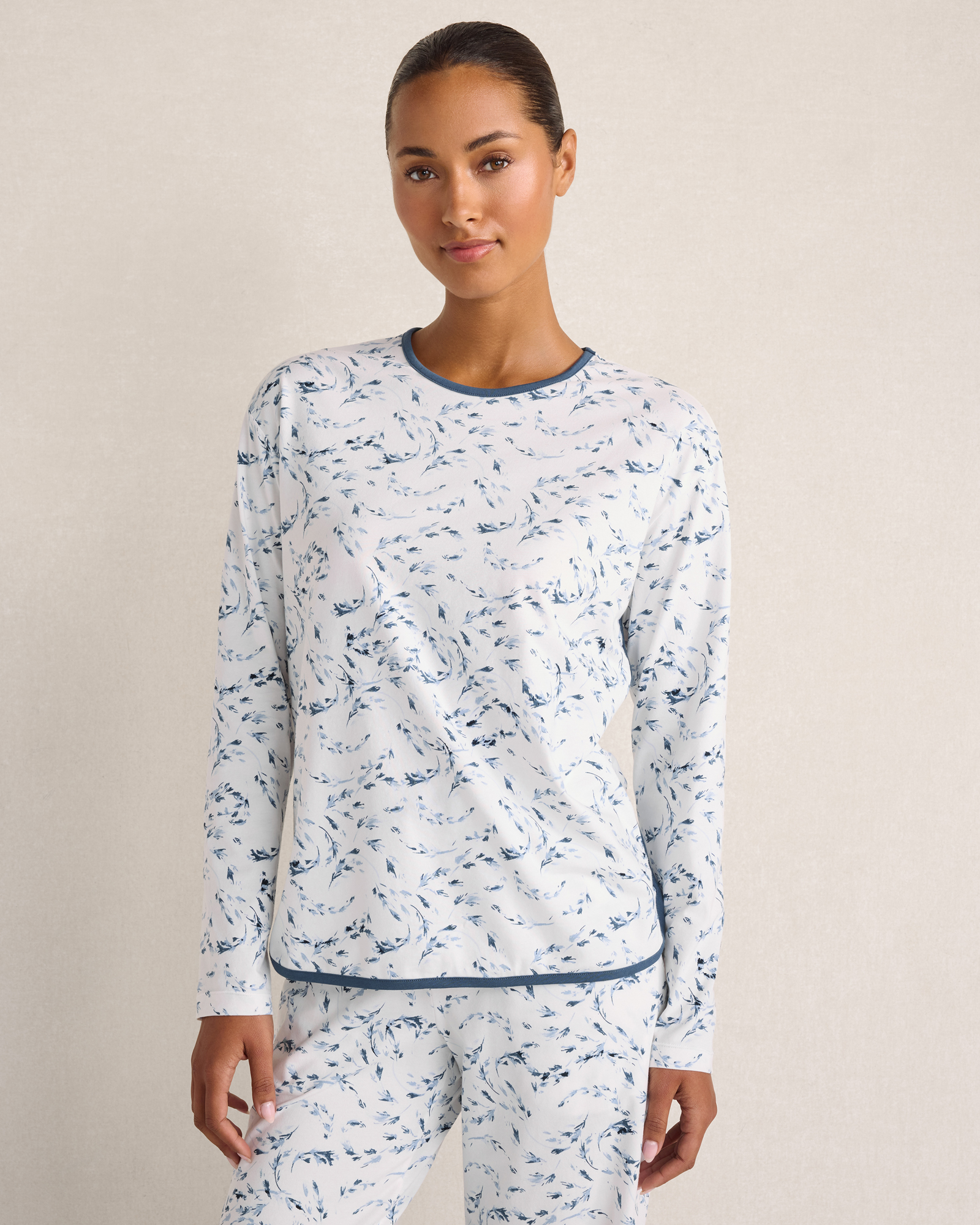Organic Cotton Jersey Wispy Floral Sleep Top | White/ Arctic Ice | XXL