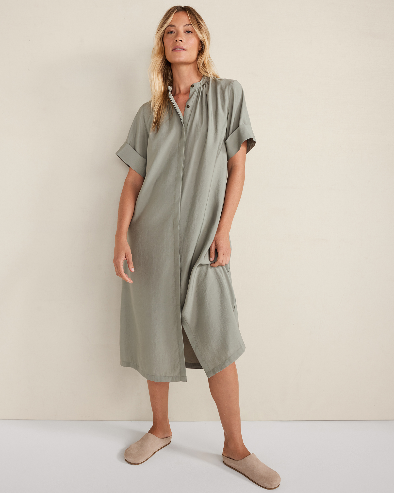 Luxe Modal Short Sleeve Midi Dress Vetiver XL 130$