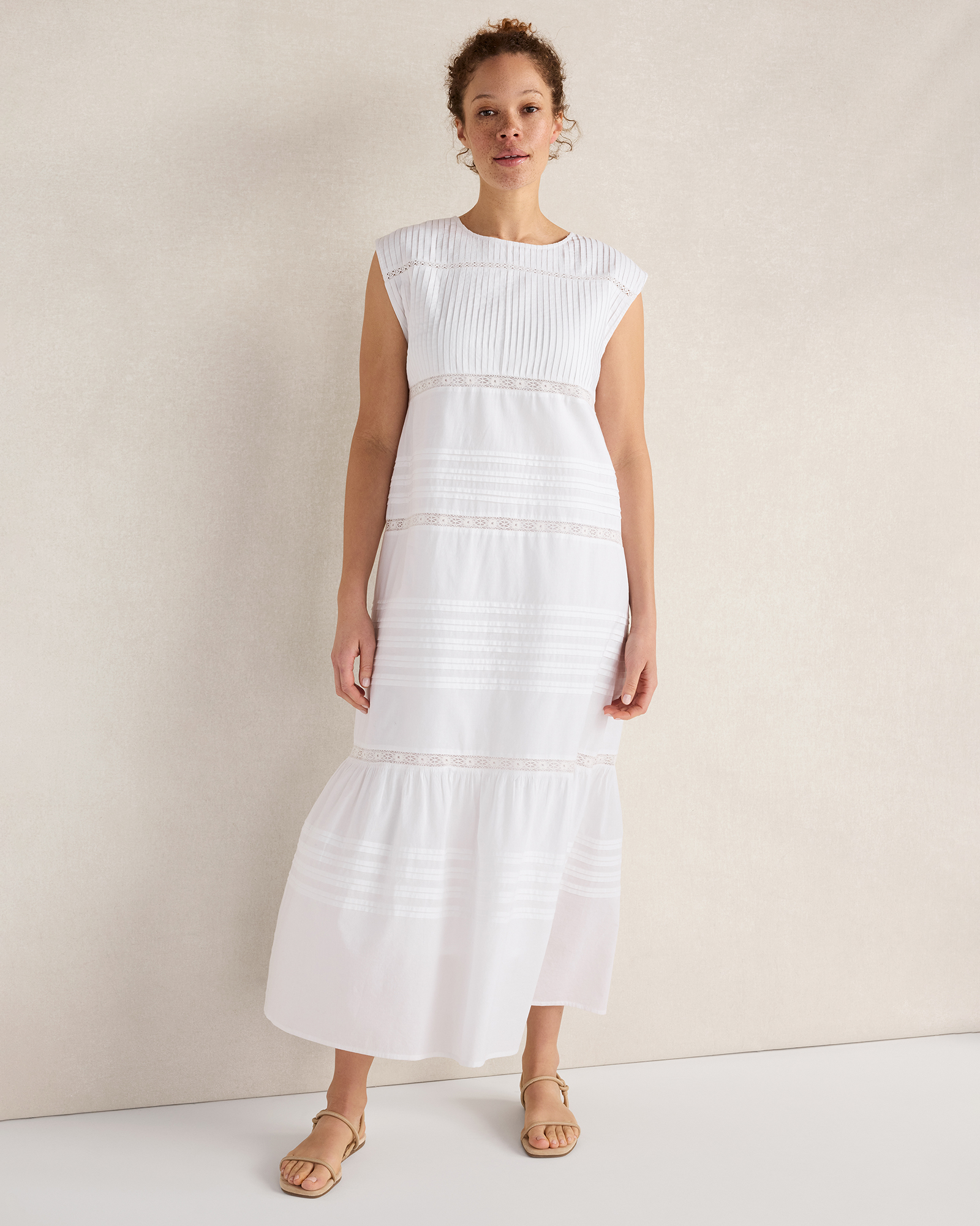 Organic Cotton Poplin Lace Trim Midi Dress White Medium 198$