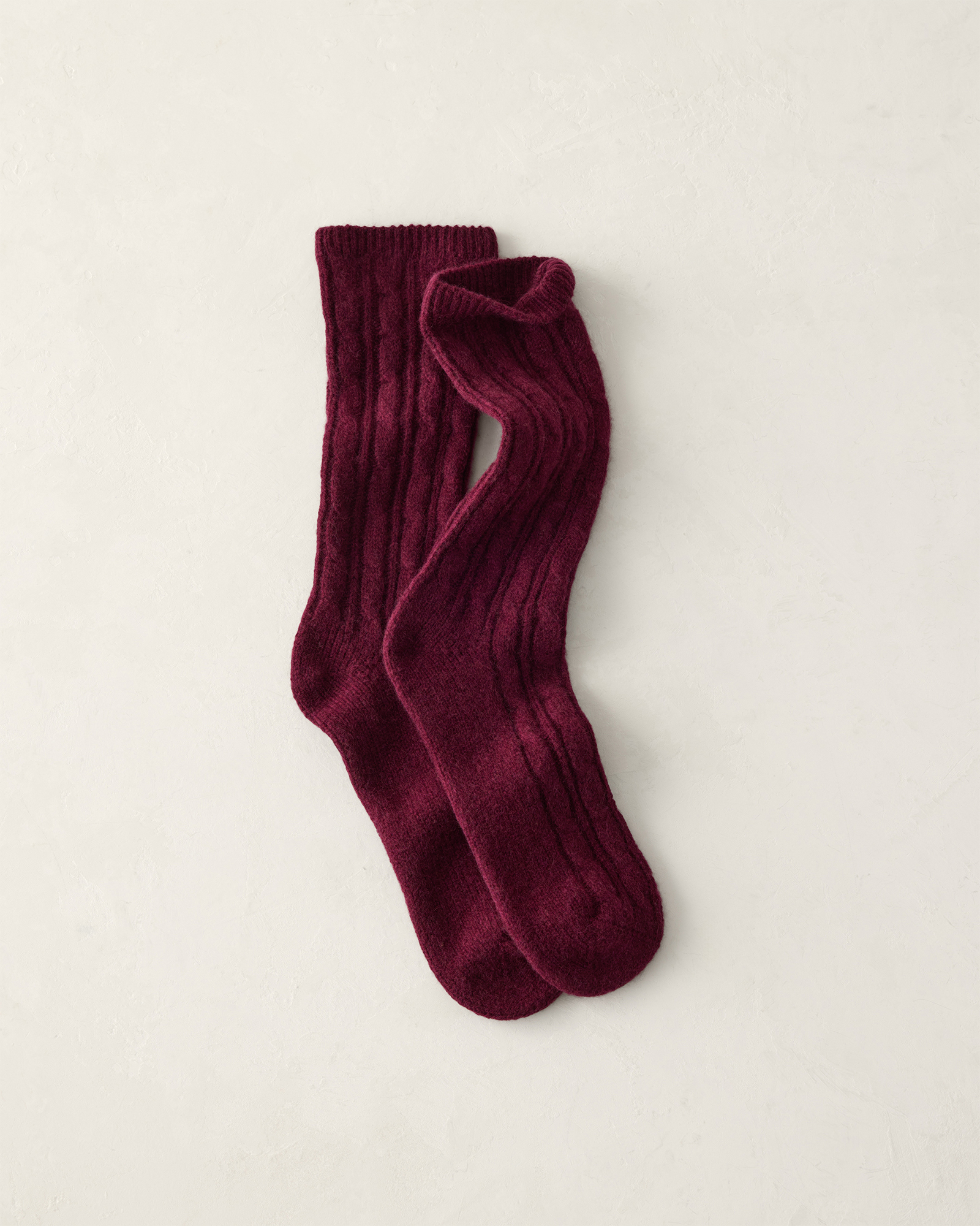 Cashmere Blend Cable Knit Socks | Burgundy Berry | 001