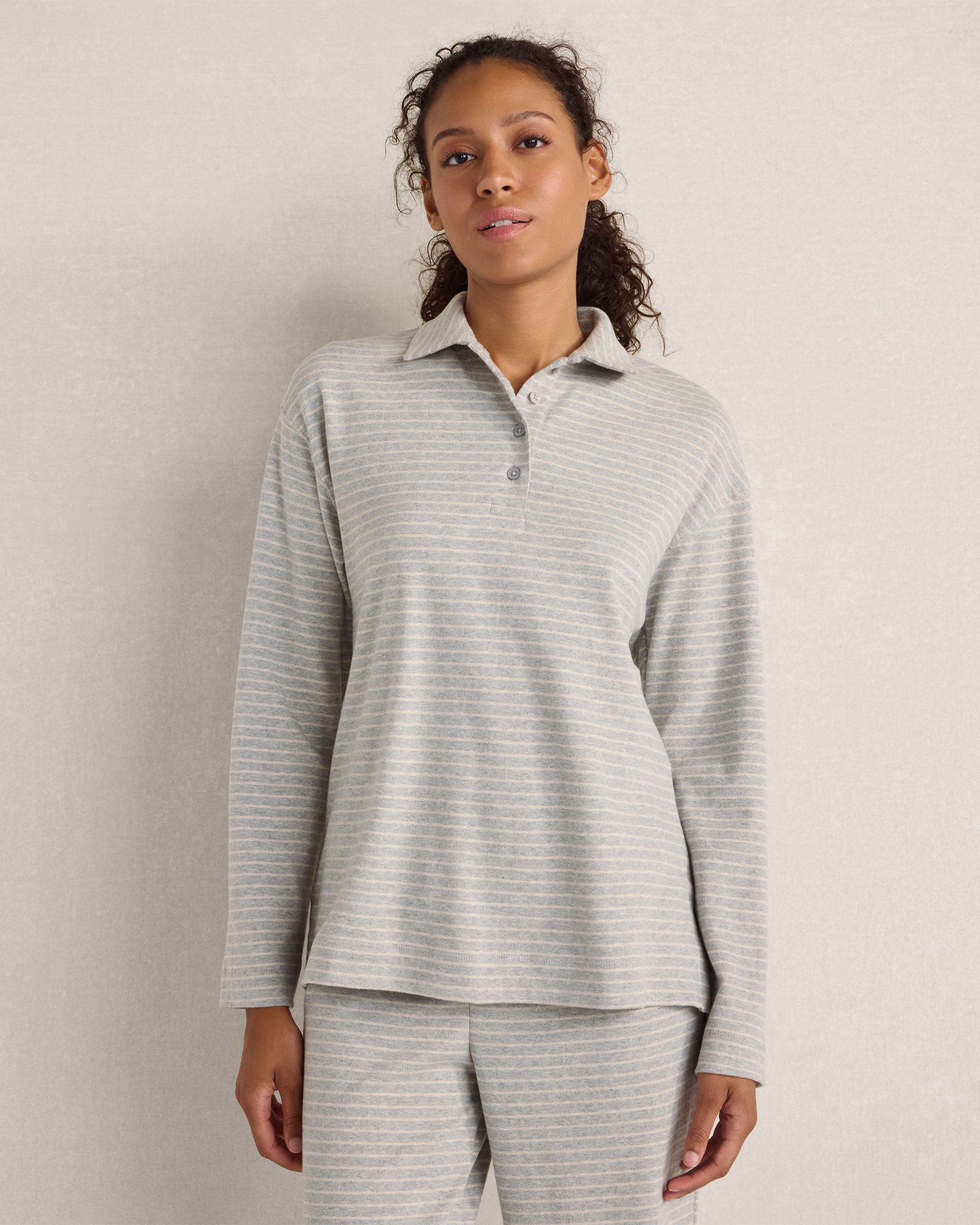 Resti Brushed Organic Cotton Interlock Polo | Pewter Smoke Multicolor Stripe | XXS