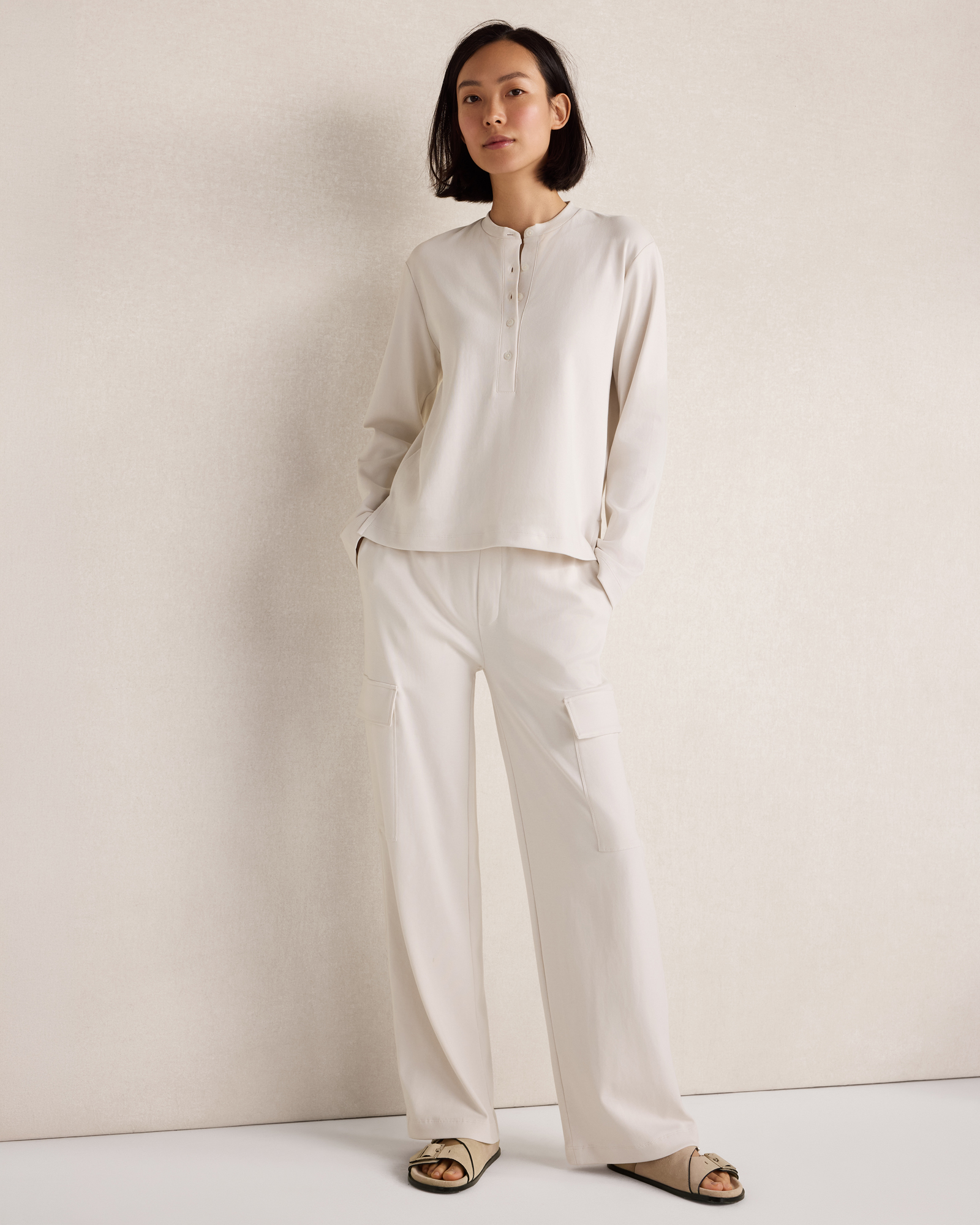 Organic Cotton Interlock Straight Leg Cargo Pants | White Oak | XXL