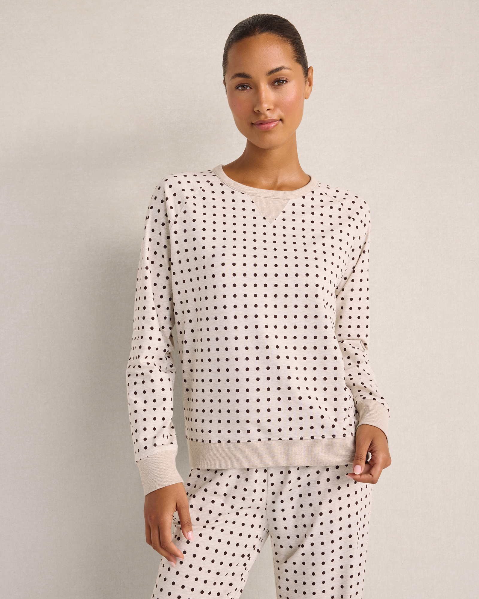 Organic Cotton Jersey Polka Dot Baseball Sleep T-Shirt | Soft Oat Hthr Multicolor | Medium