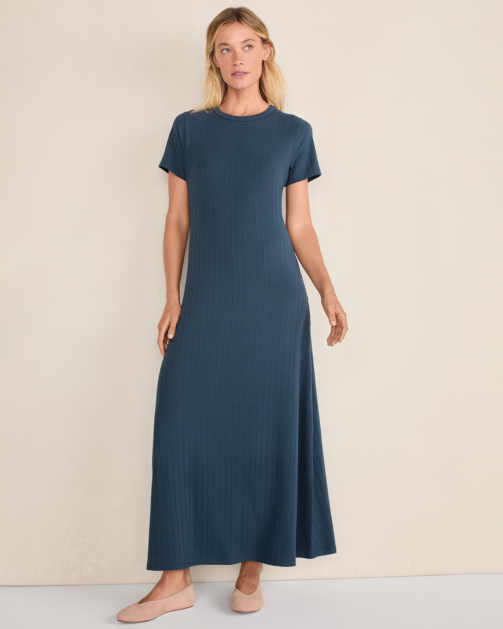 Ribbed T-Shirt Maxi Dress Steel Blue Large 130$