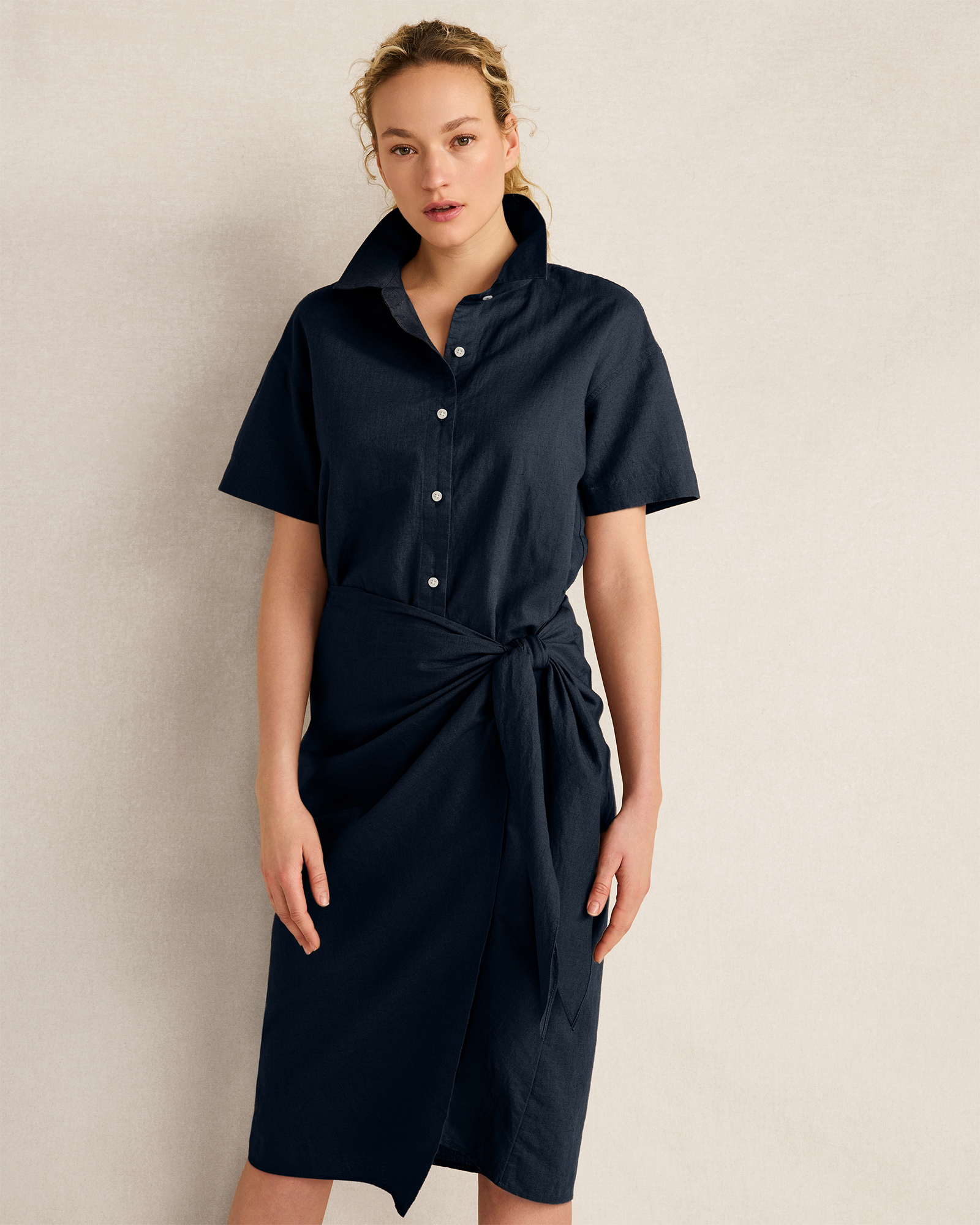 Organic Cotton Linen Wrap Dress Indigo Ink Medium 158$