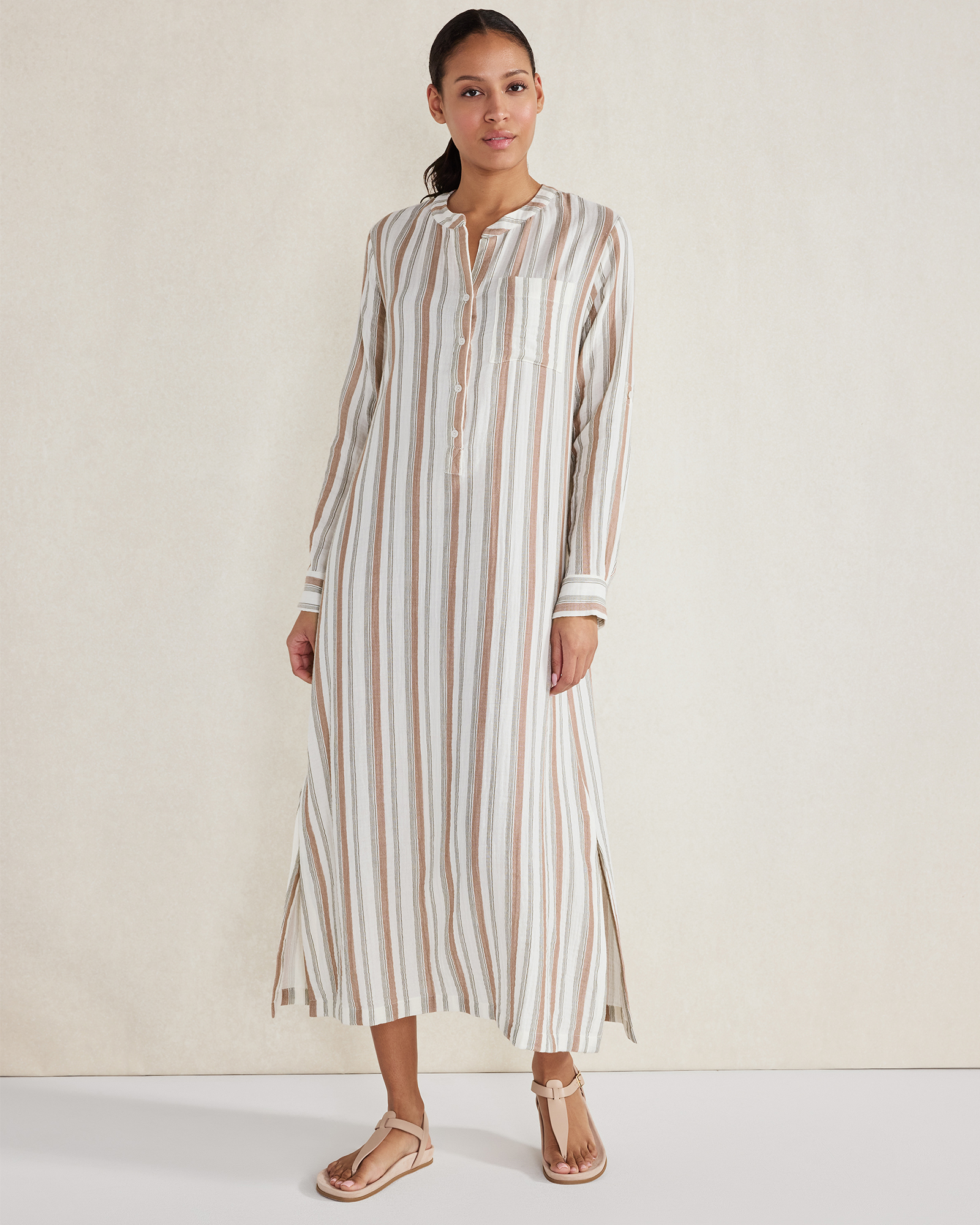 Organic Cotton Gauze Striped Dress White Multicolor Small 100$