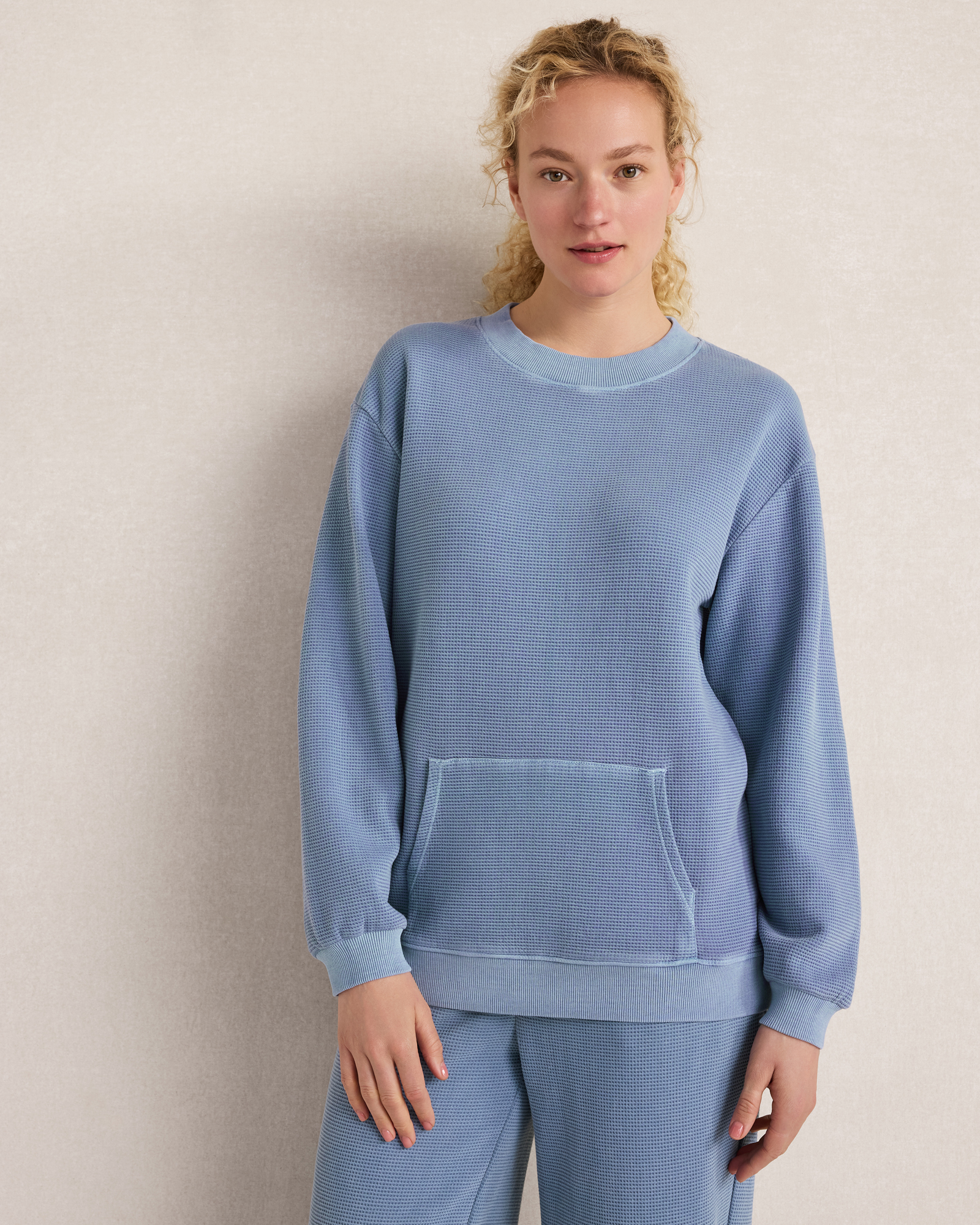 Resti Organic Cotton Waffle Pocket Crewneck | Garment Dye River | XXL