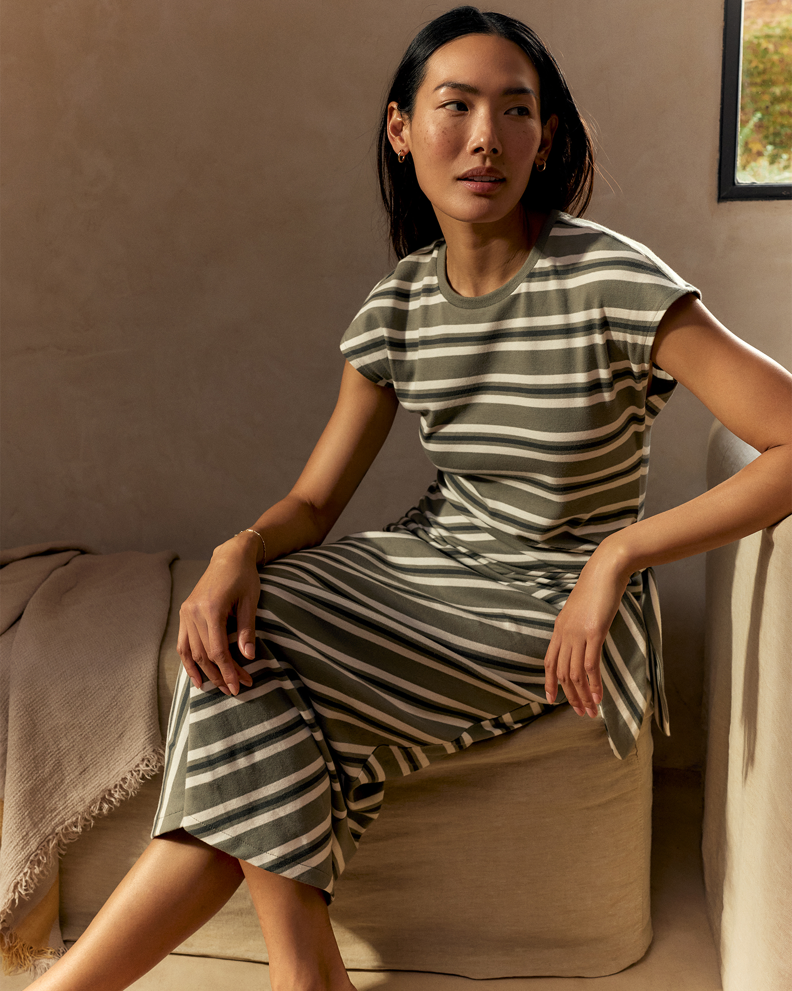 Organic Cotton Interlock Stripe Midi Knot Dress Burnt Toffee Multicolor XXS 128$