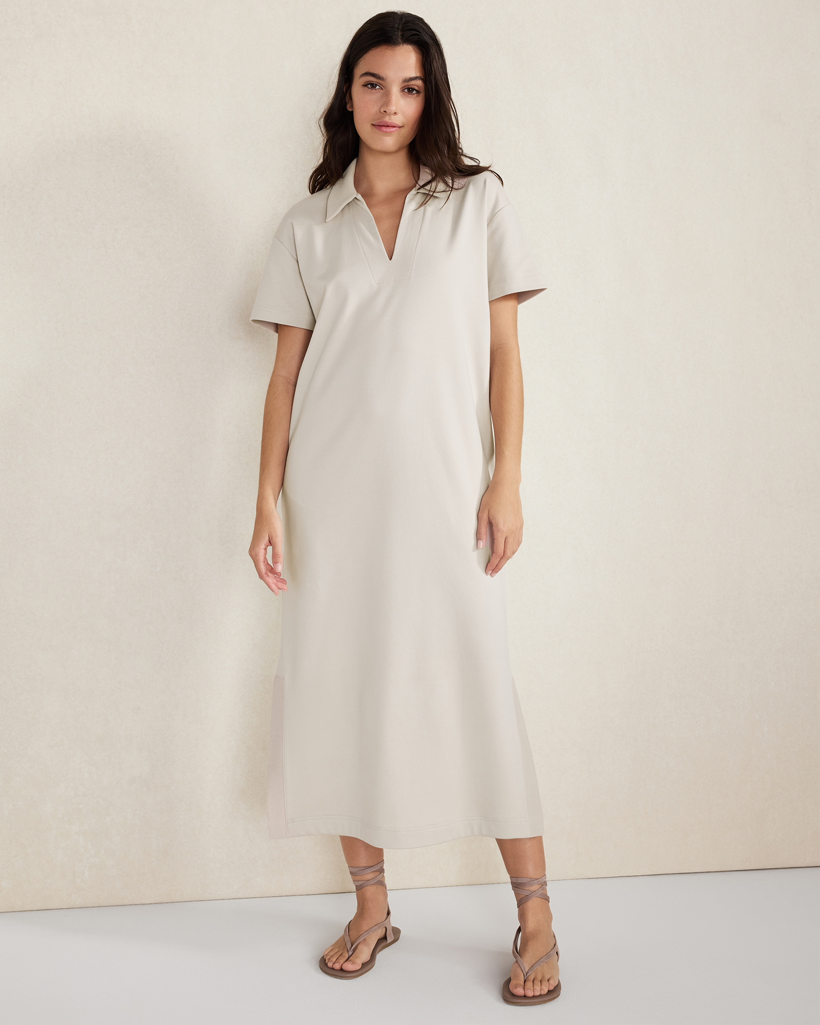 Organic Cotton Interlock Collared Midi Dress Shiitake XS 100$