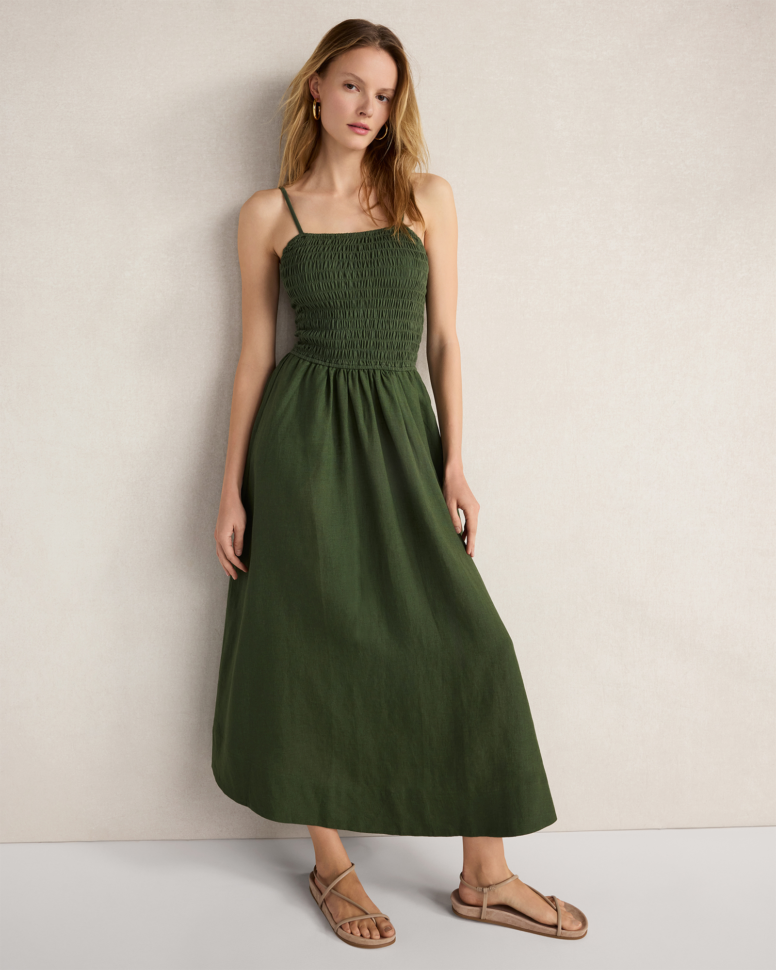Organic Cotton Linen Strappy Midi Dress Lush Palm XXS 148$