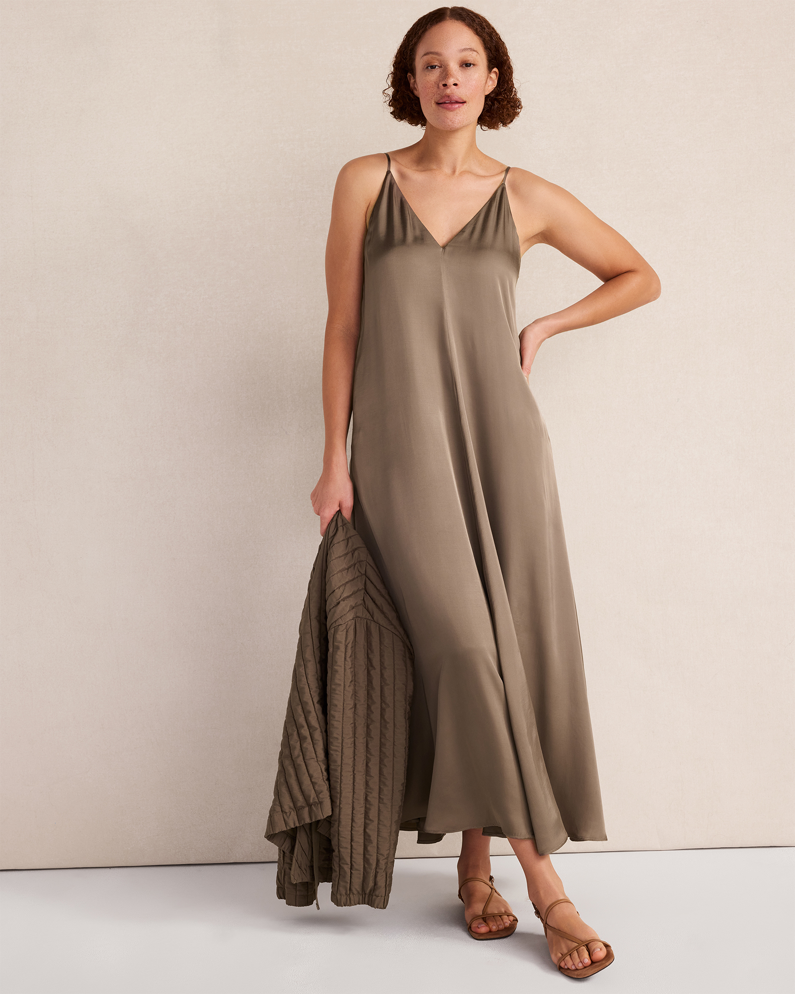 Silky Maxi Dress Slate Brown Small 248$