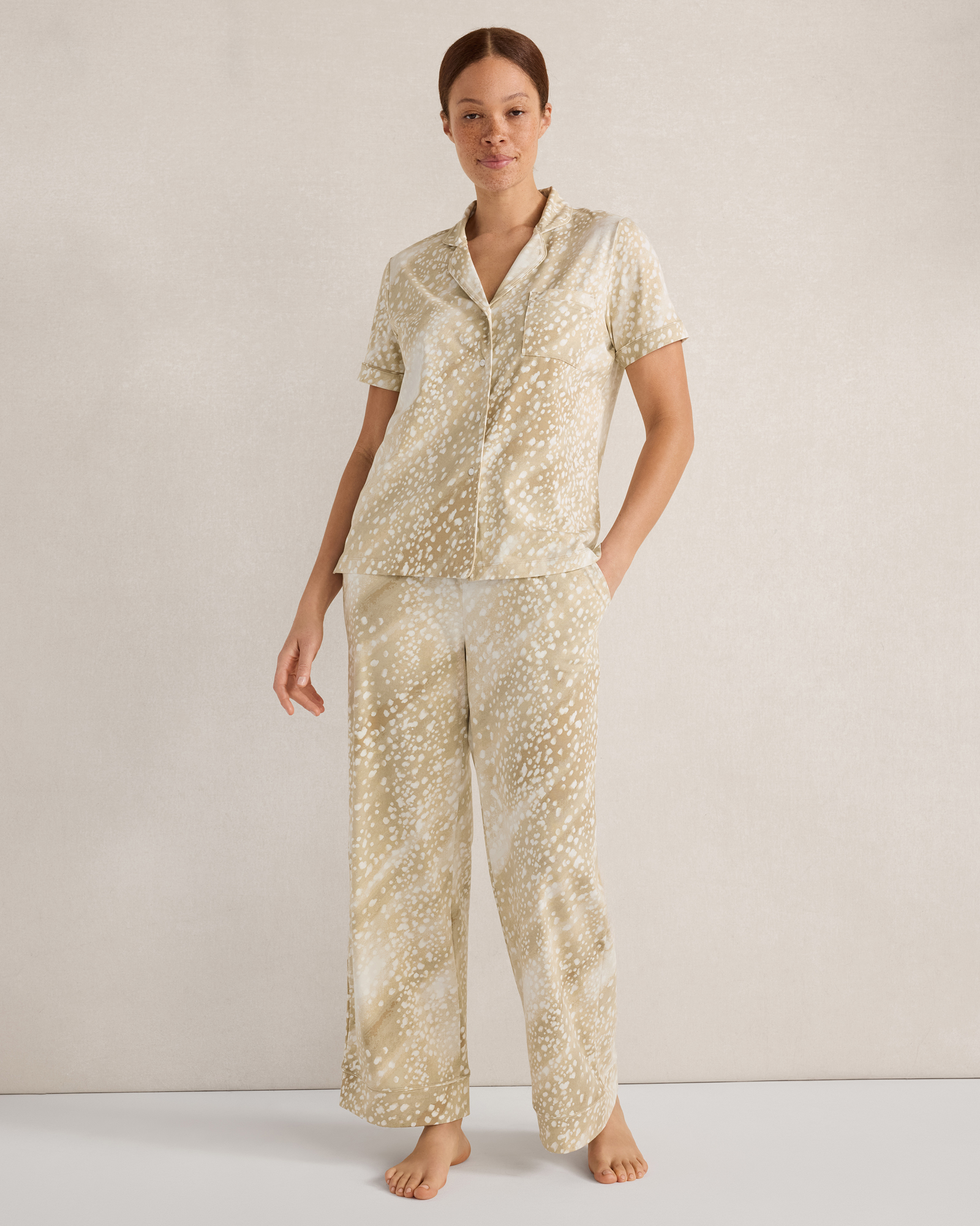 Organic Cotton Jersey Abstract Fawn Pajama Pants | Fawn Truffle Multicolor | XL