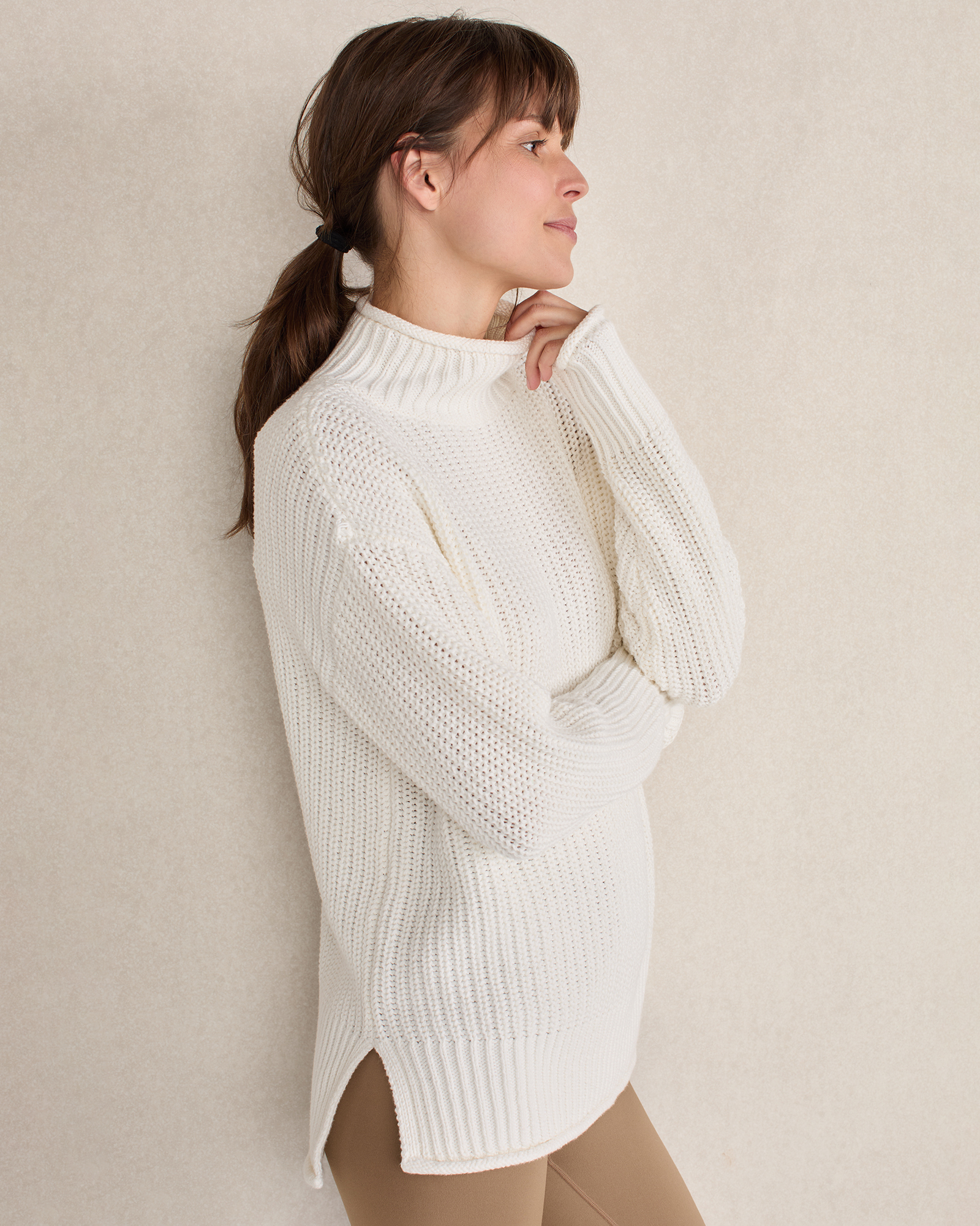 Organic Cotton Shaker Stitch Roll Neck Sweater | White | XXL