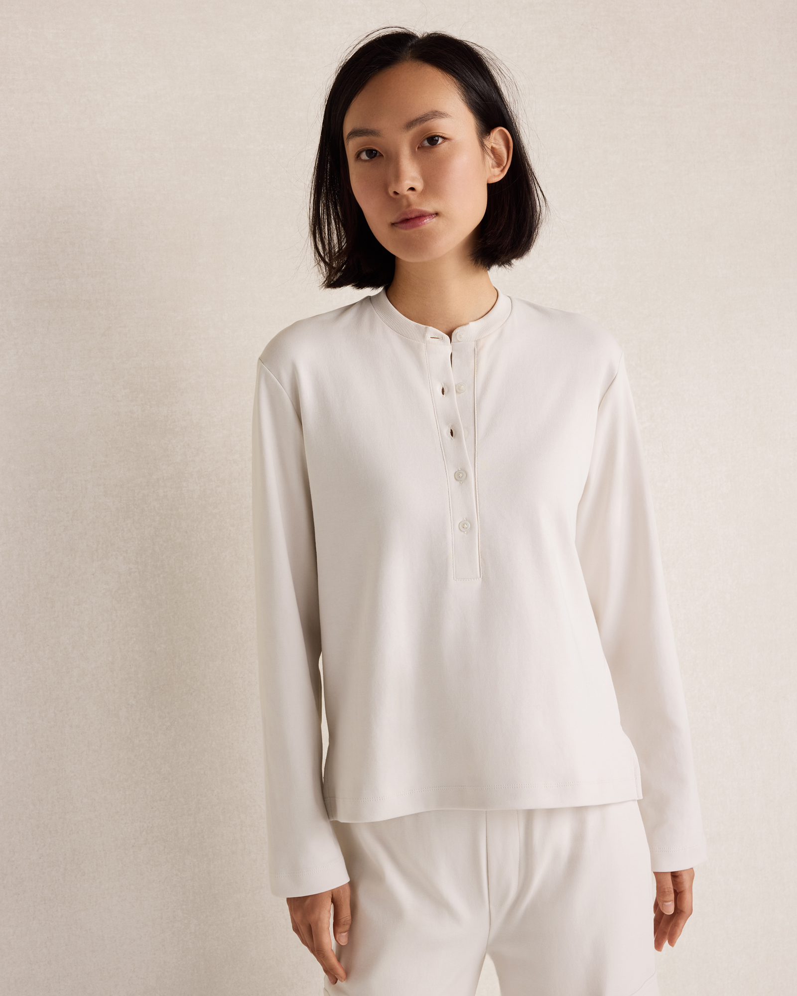 Organic Cotton Interlock Henley T-Shirt | White Oak | XXL