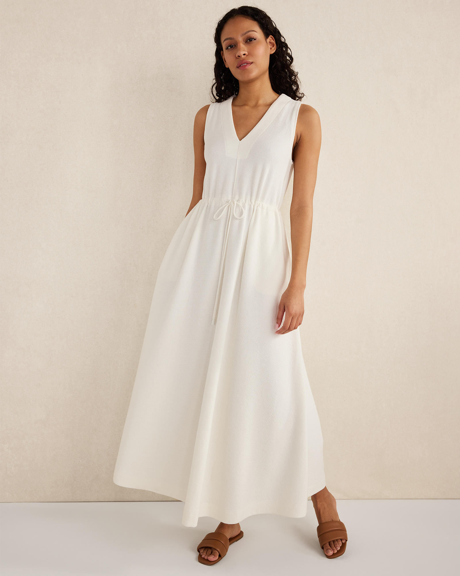 Cotton Blend Textured Midi Dress White XXL 90$