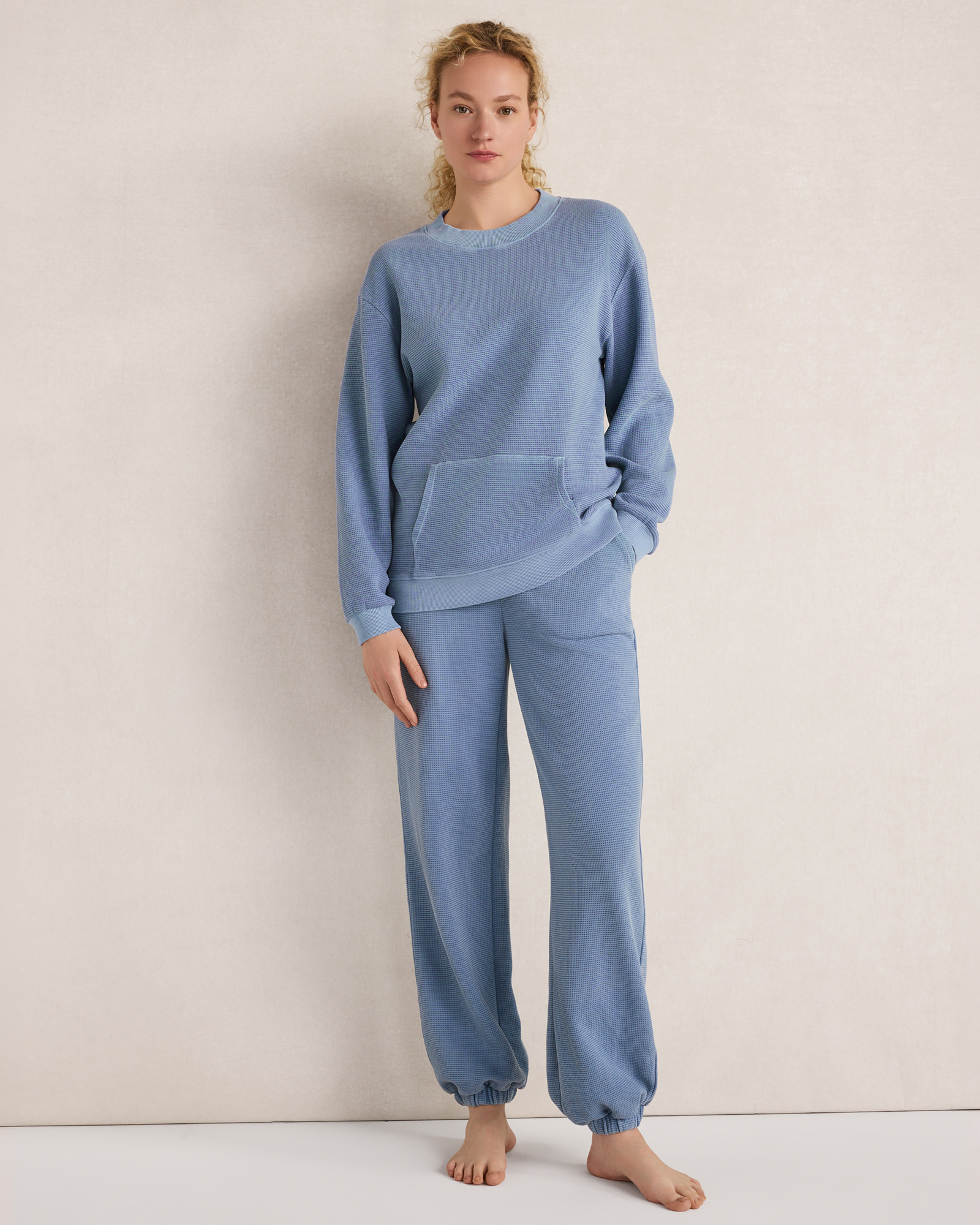 Resti Organic Cotton Waffle Cuffed Pants | Garment Dye River | Large