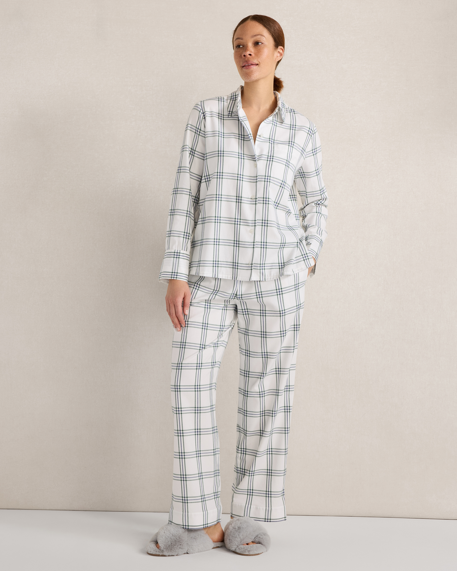 Organic Cotton Windowpane Pajama Pants | White Multicolor | XXL