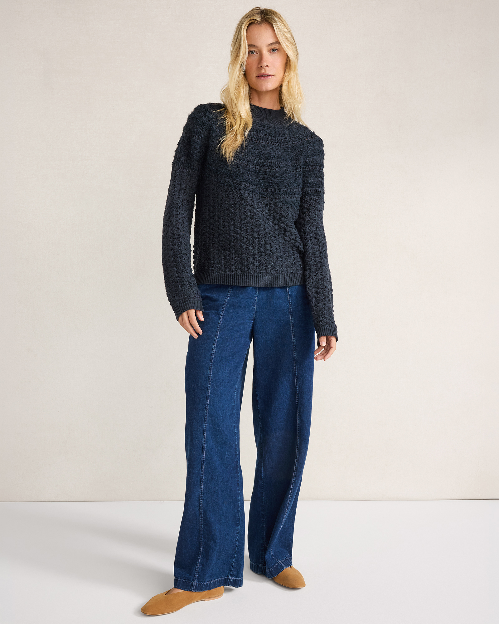 Organic Cotton Denim Barrel Leg Pants | Indigo Ink Wash | Large