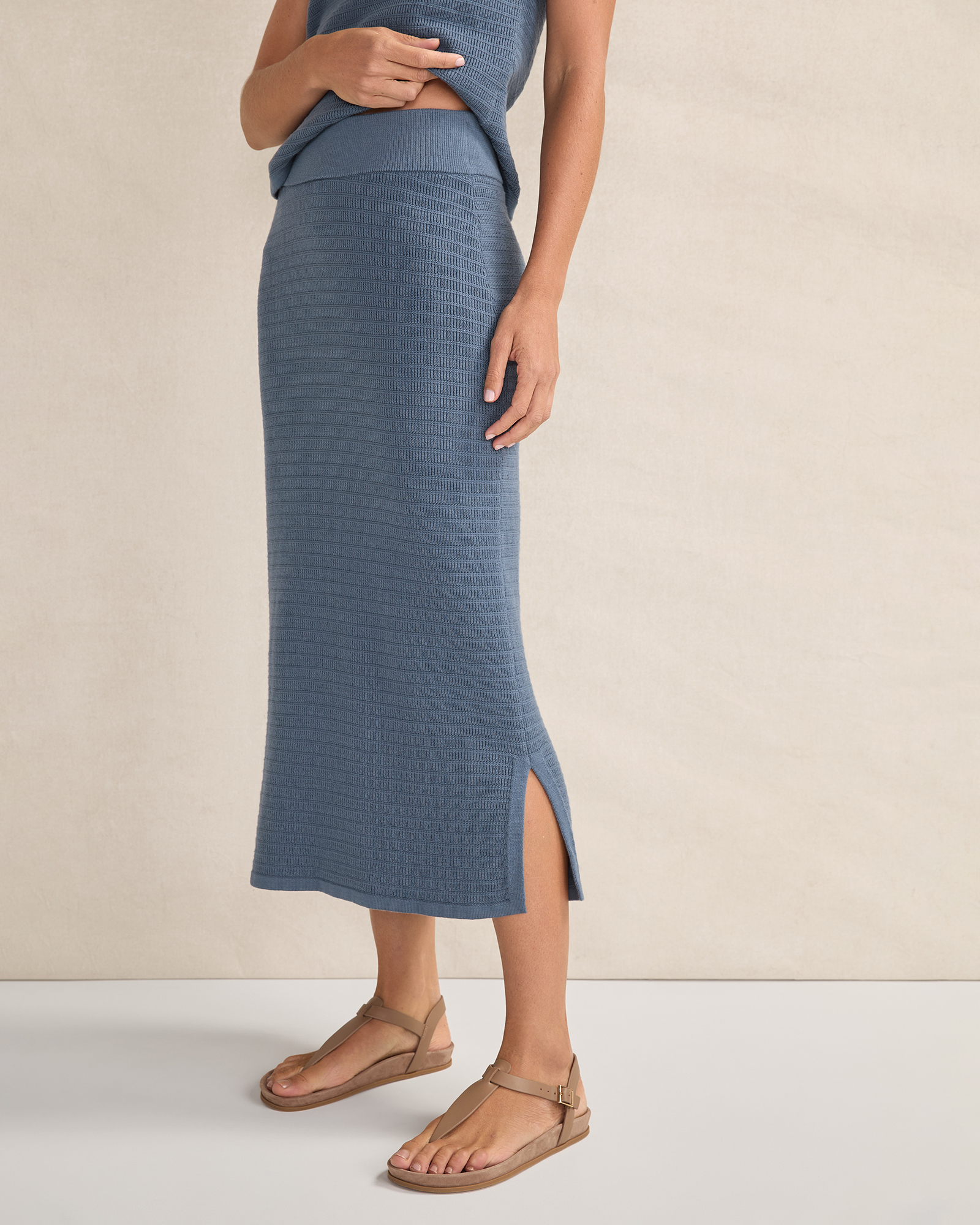 Organic Cotton Linear Stitch Midi Skirt Indigo Small 90$