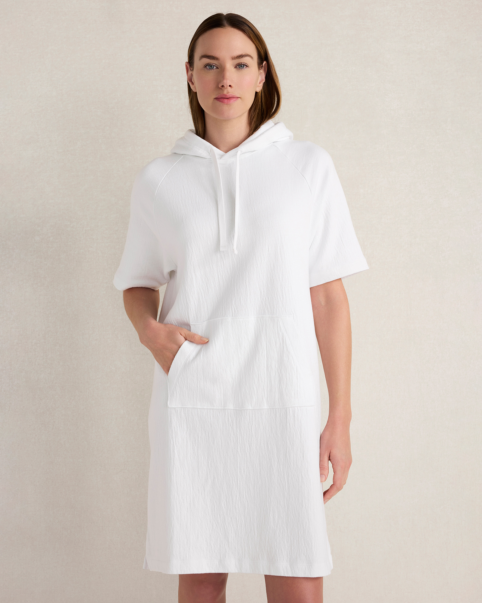 Cotton French Terry Hooded Dress White Large 118$