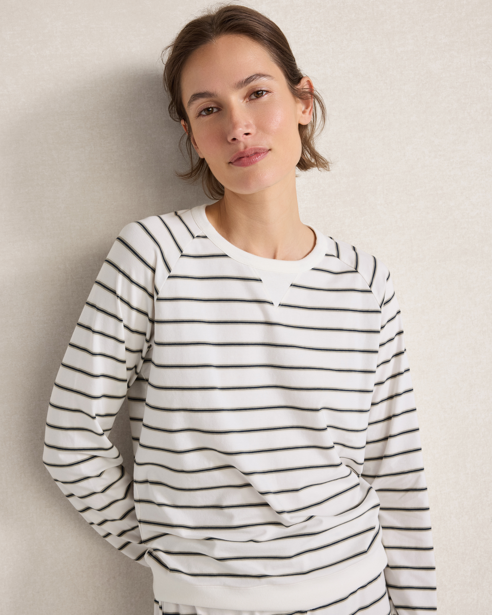 Organic Cotton Jersey Striped Baseball T-Shirt | White/Full Moon Stripe | XXL