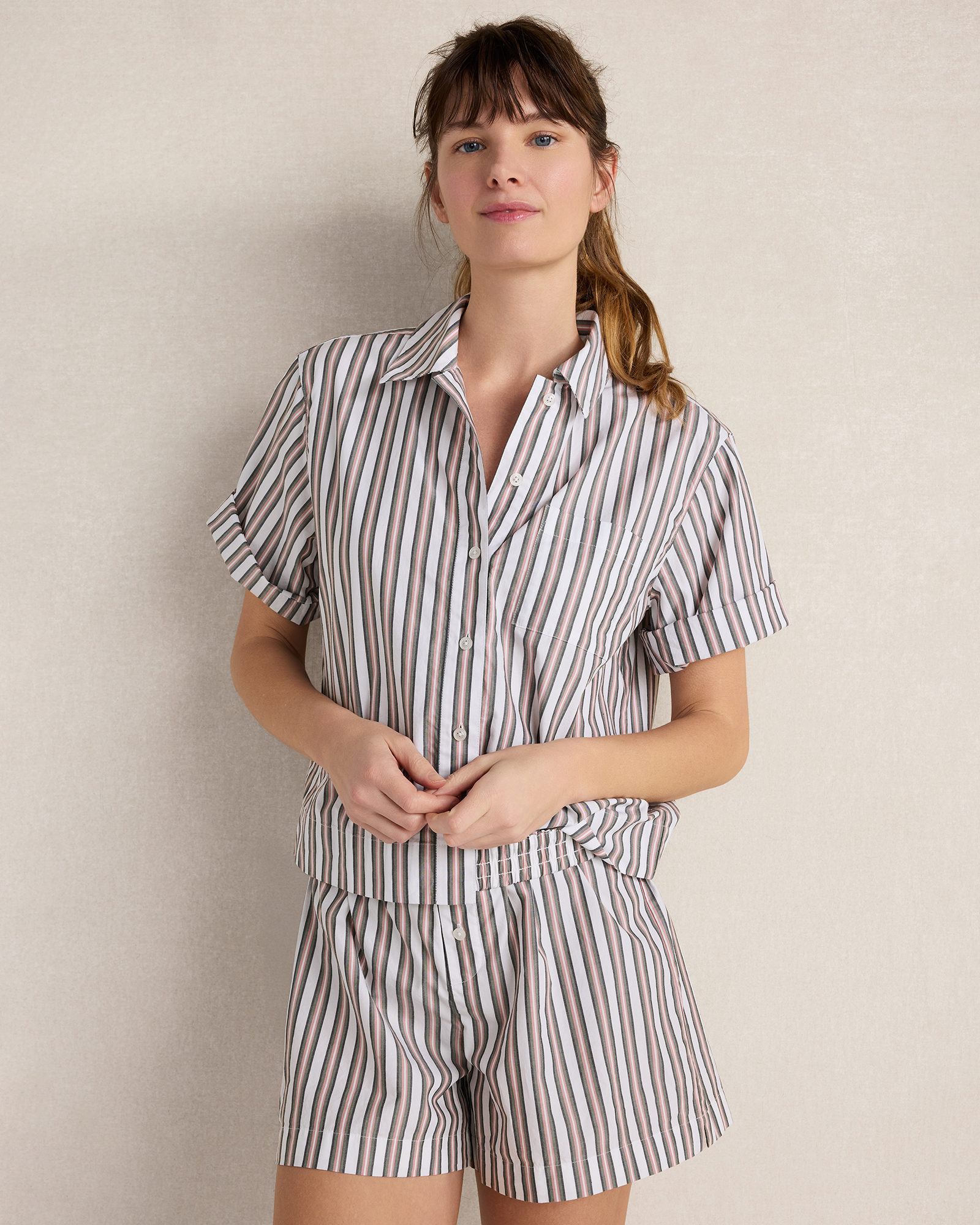 Resti Organic Cotton Poplin Statement Stripe Top | Deep Willow Multicolor | XXL