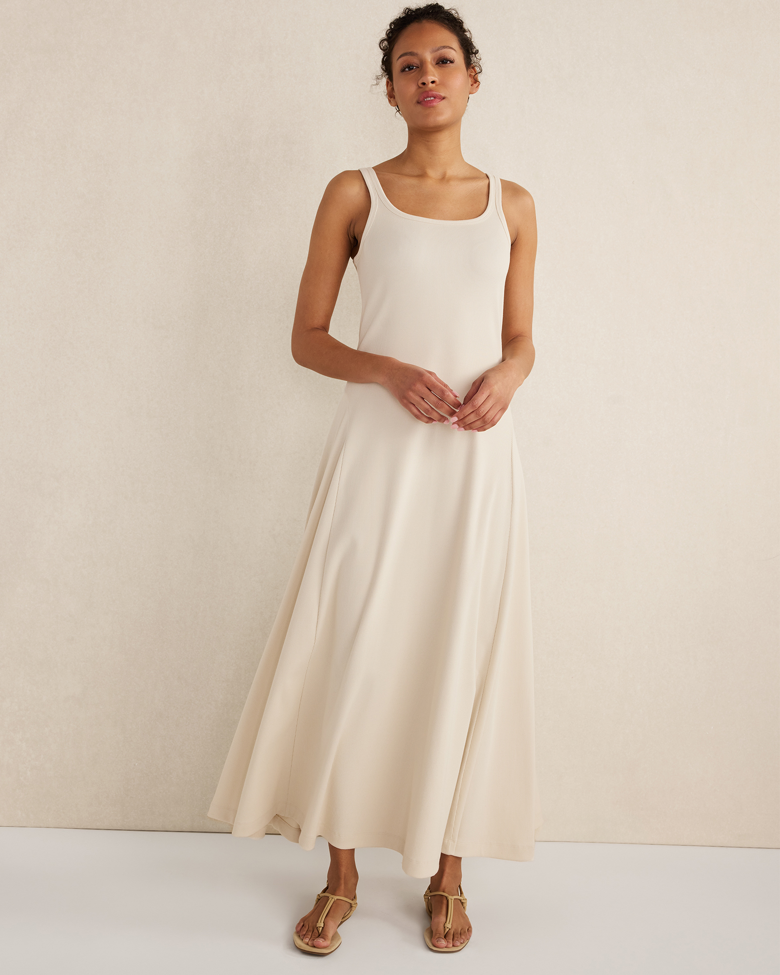 Organic Cotton Rib Knit Maxi Dress Lt Stone XL 105$