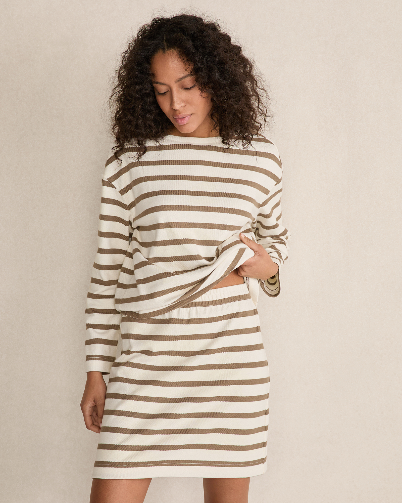 Organic Cotton Stripe Skirt WhiteTan XS 70$