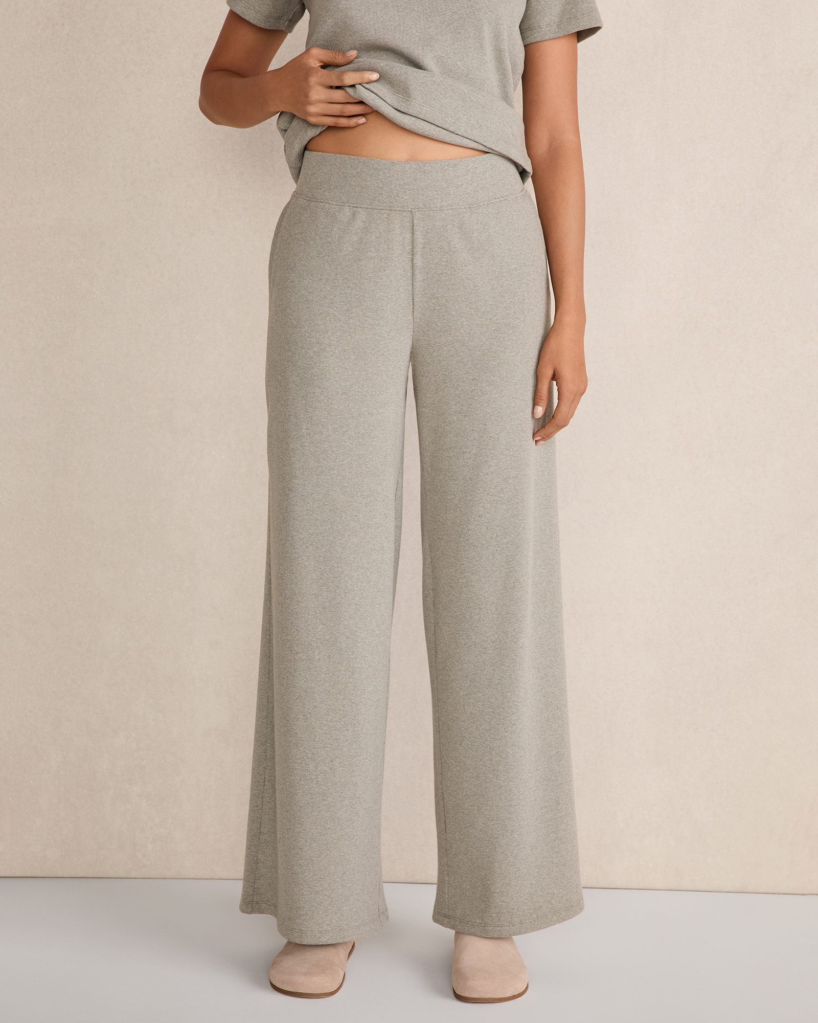 Resti Organic Cotton Rib Knit Wide Leg Pants | Vetiver Heather | XXL