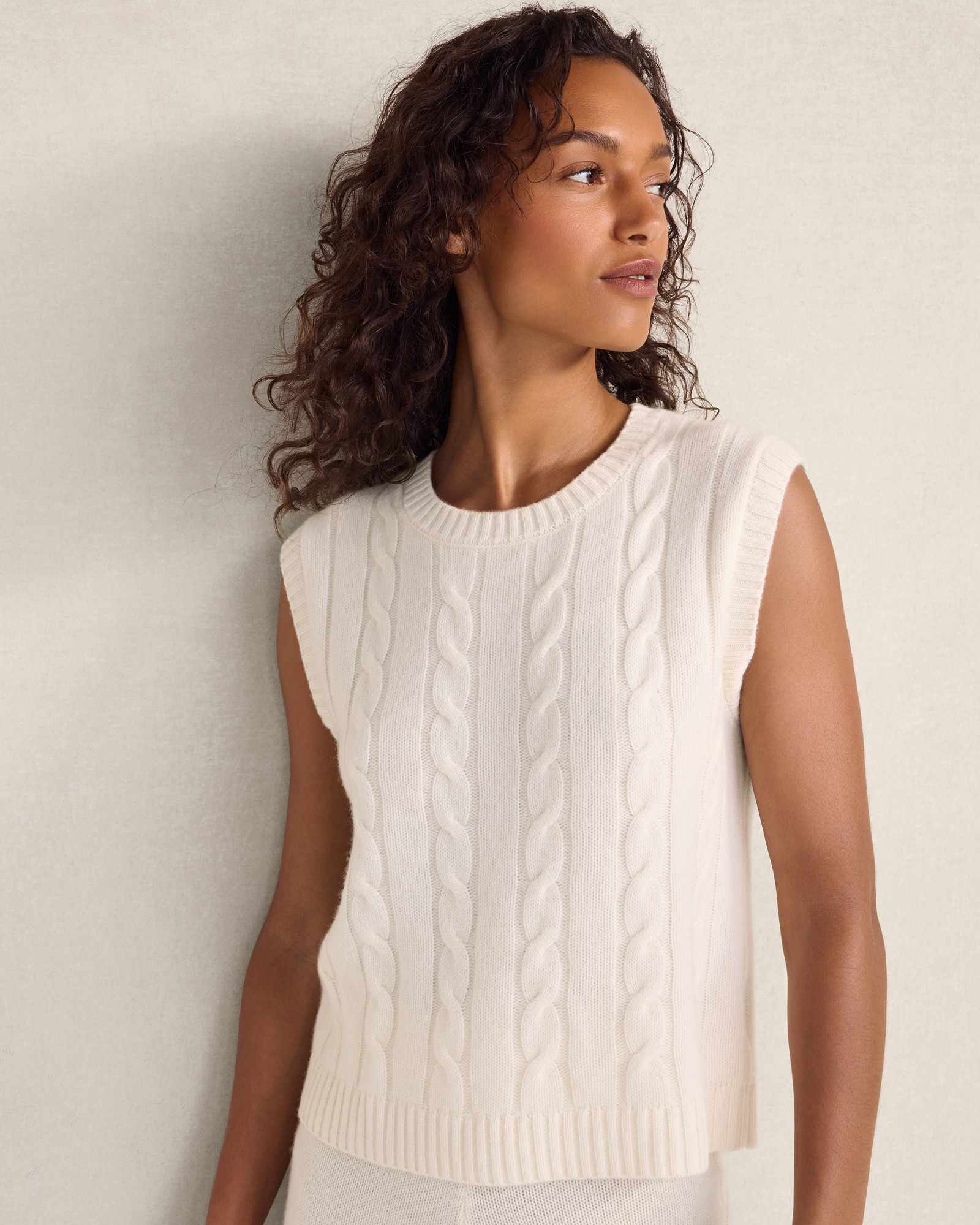Cashmere Cable Knit Tank Top | Chiffon | XXL