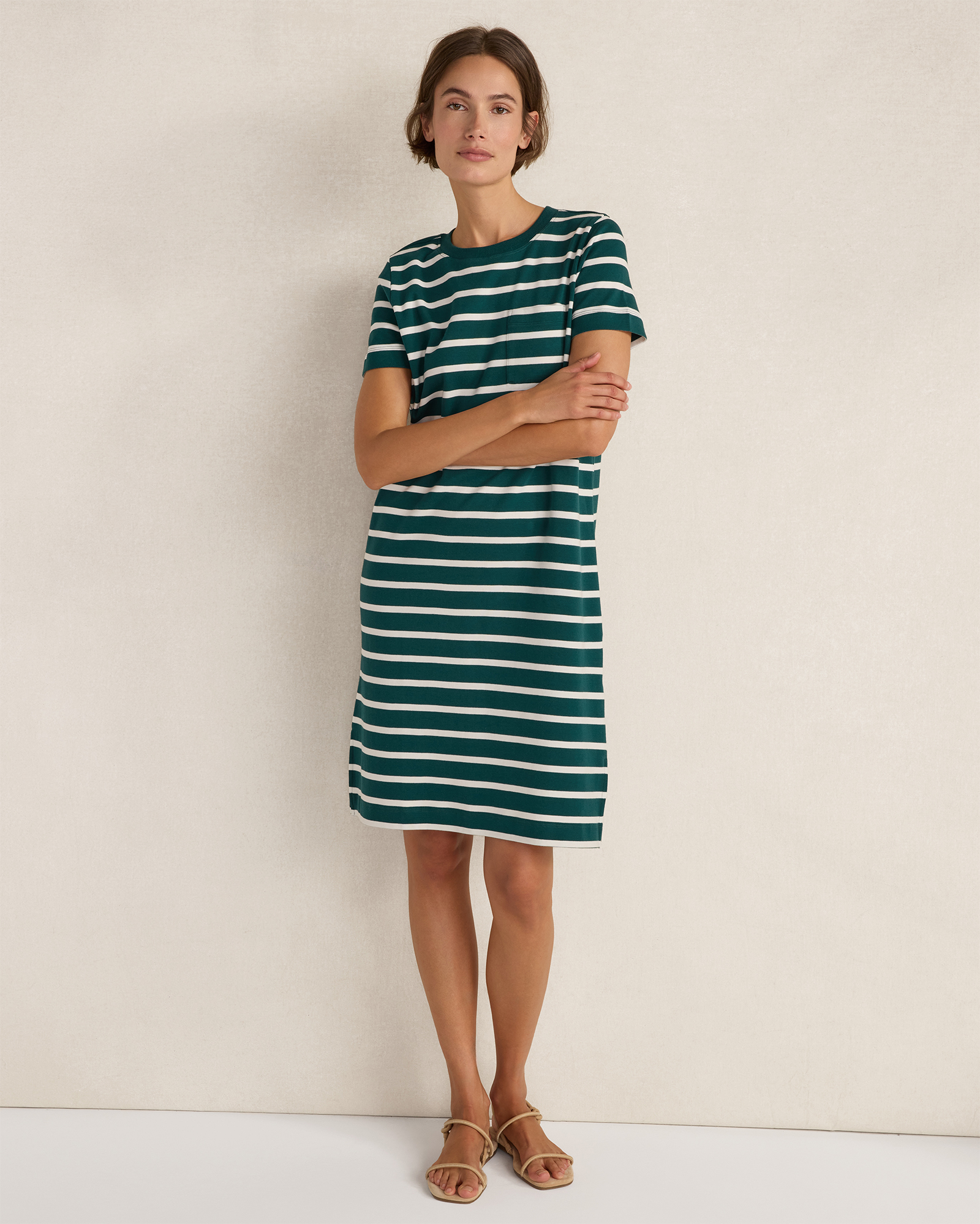 Organic Cotton Interlock Striped T-Shirt Dress Sleigh Stripe Deep Turquo Large 98$