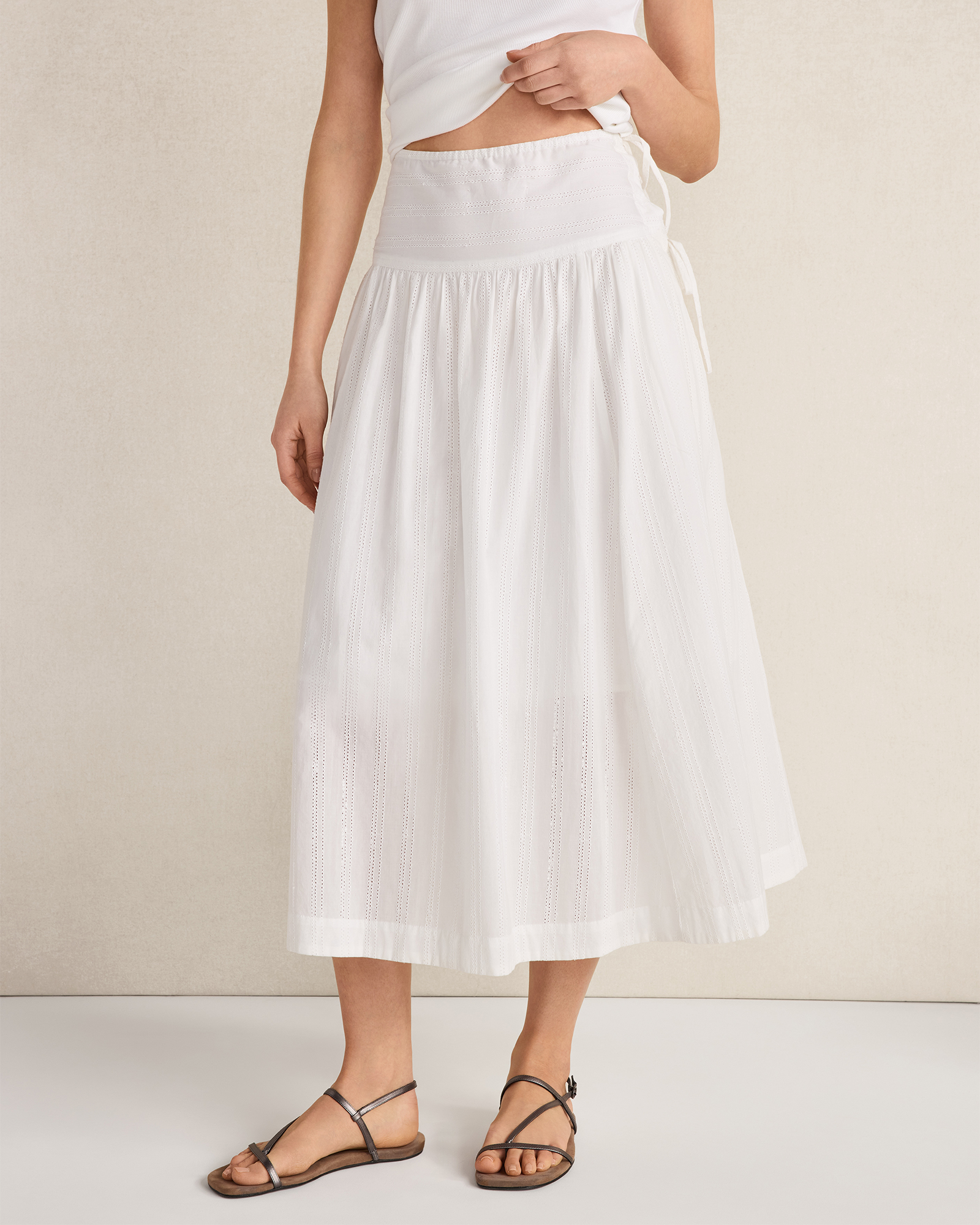 Organic Cotton Eyelet Drop Waist Skirt | White | XXS