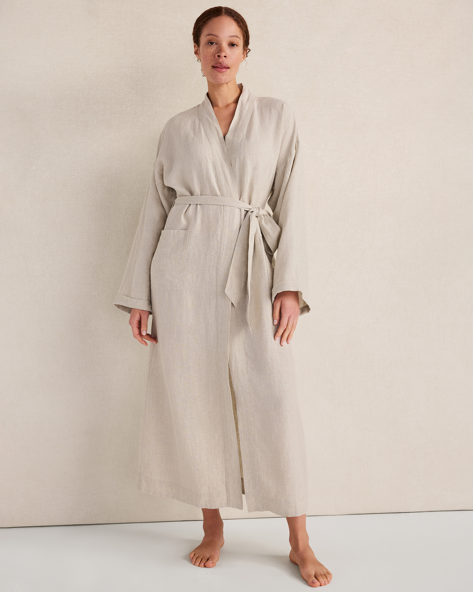 Luxe Linen Robe | Oatmeal Cross Dye | Small