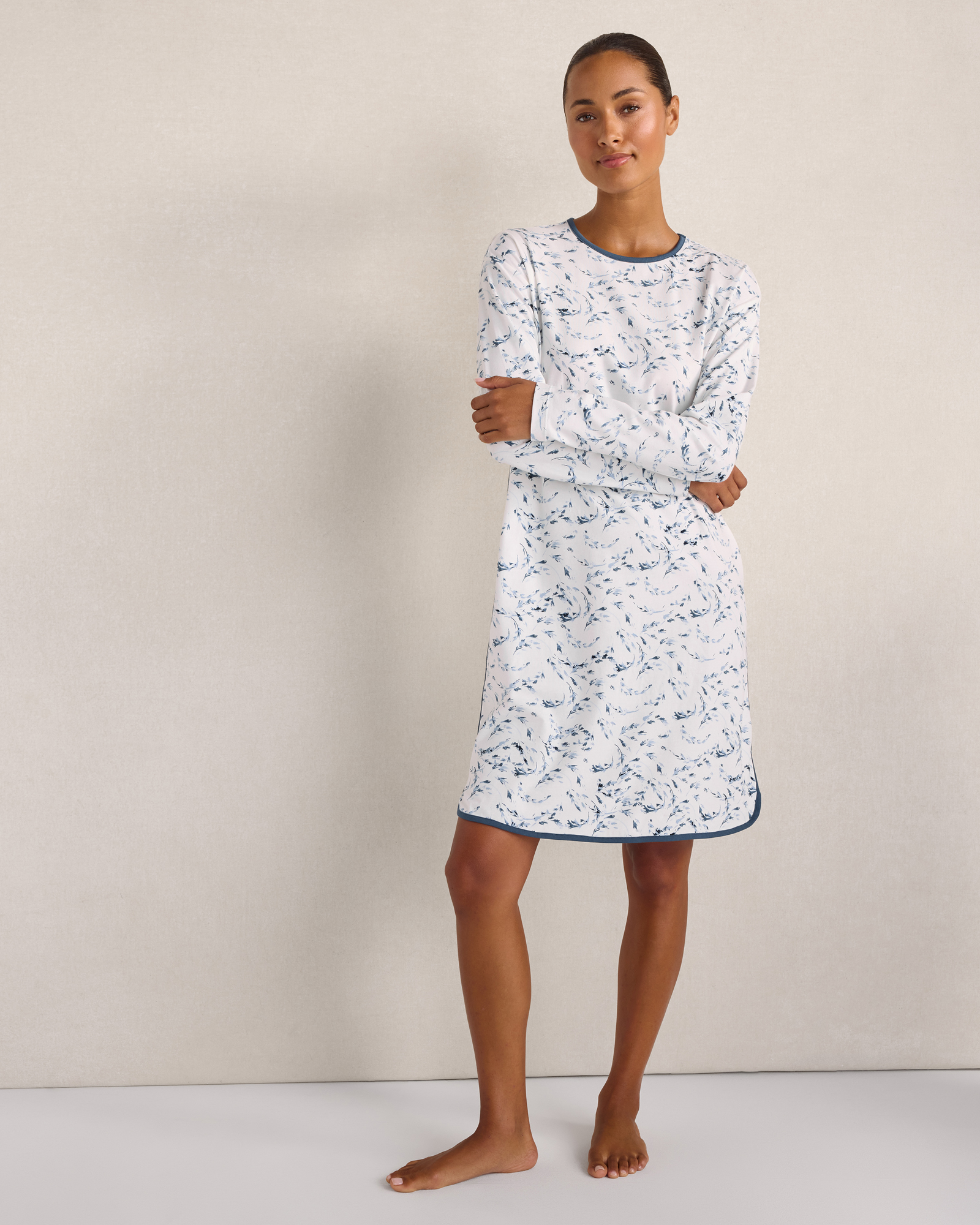 Organic Cotton Jersey Tipped Sleep Dress | White/ Arctic Ice | XXL