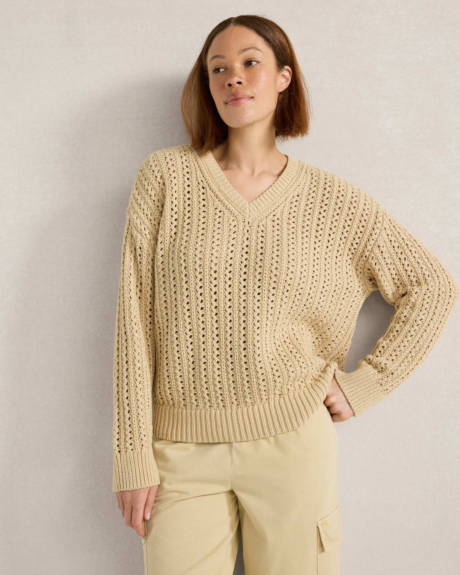 Textured Cotton Blend V-Neck Sweater | Cortado | XXL