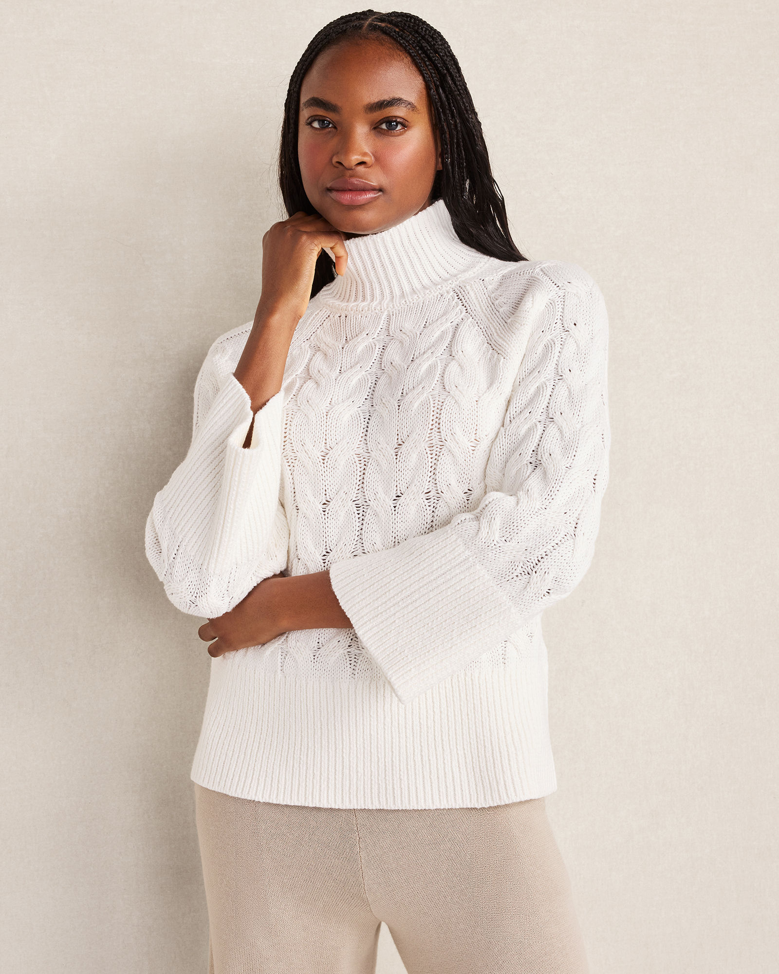 Organic Cotton Mockneck Sweater | White | XL