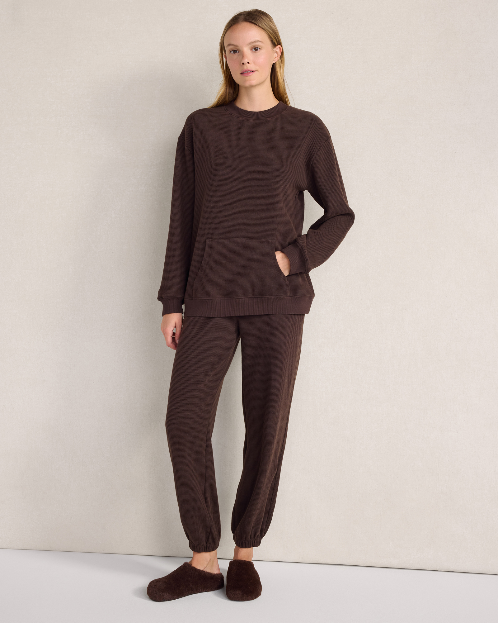Resti Organic Cotton Waffle Cuffed Pants | Garment Dye Coffee Bean | XXL