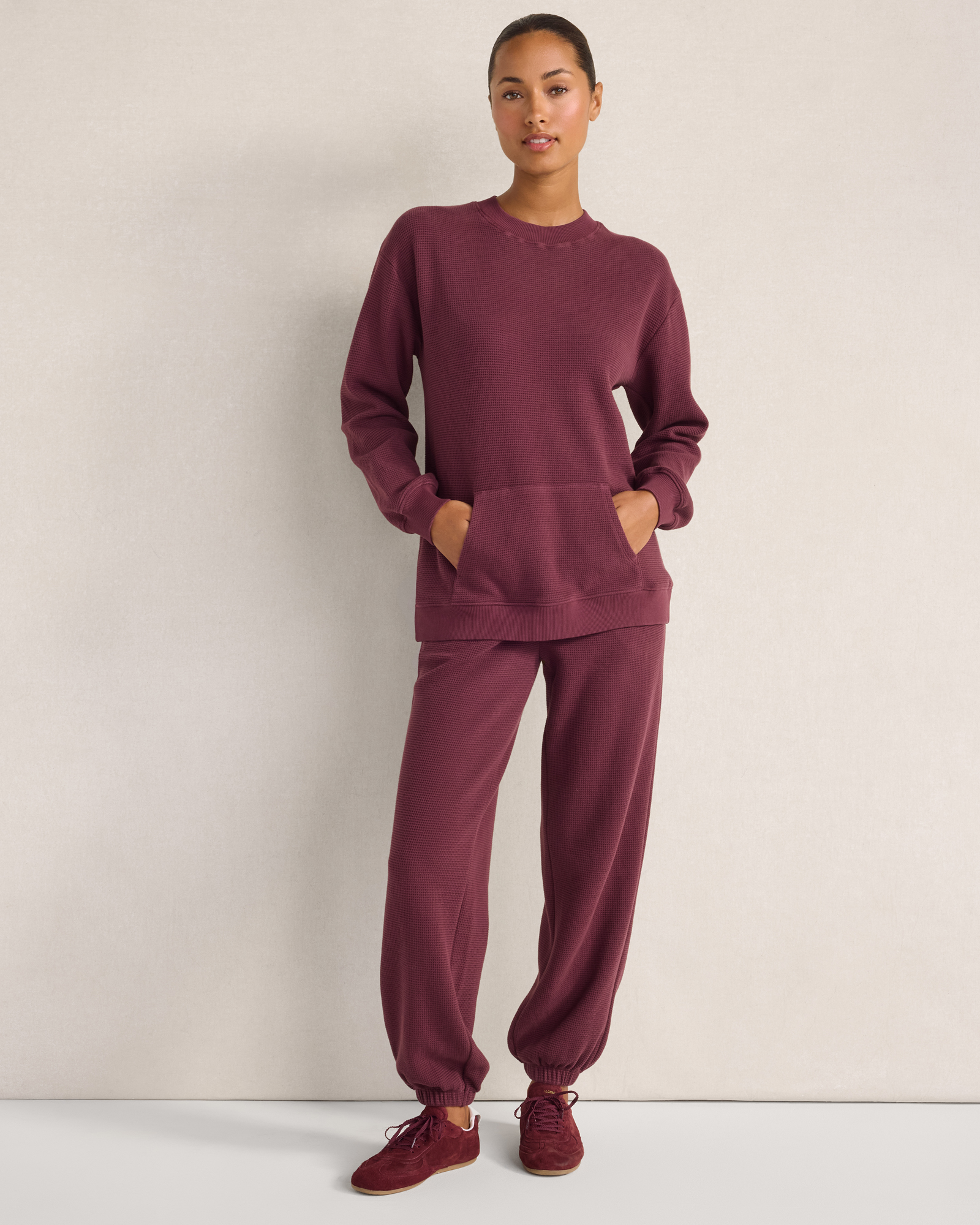 Resti Organic Cotton Waffle Cuffed Pants | Garment Dye Deep Merlot | XXL