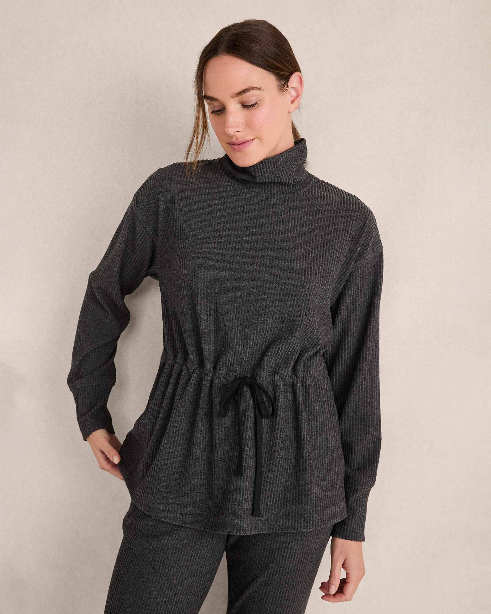 Ottoman Rib Drawstring-Waist Tunic Charcoal Heather Medium 70$