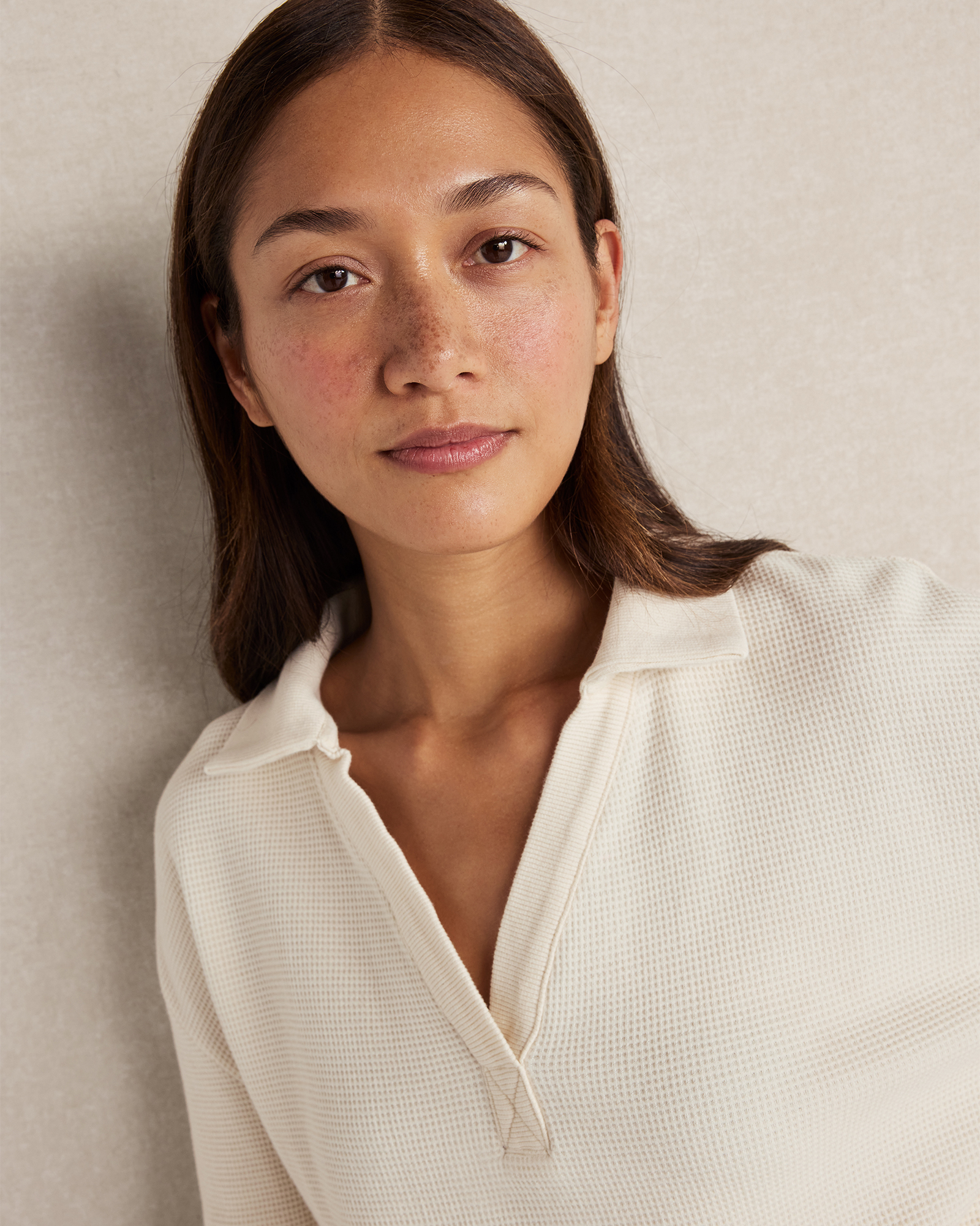 Resti Organic Cotton Waffle Johnny Collar Top | Seeded Undyed | XXL