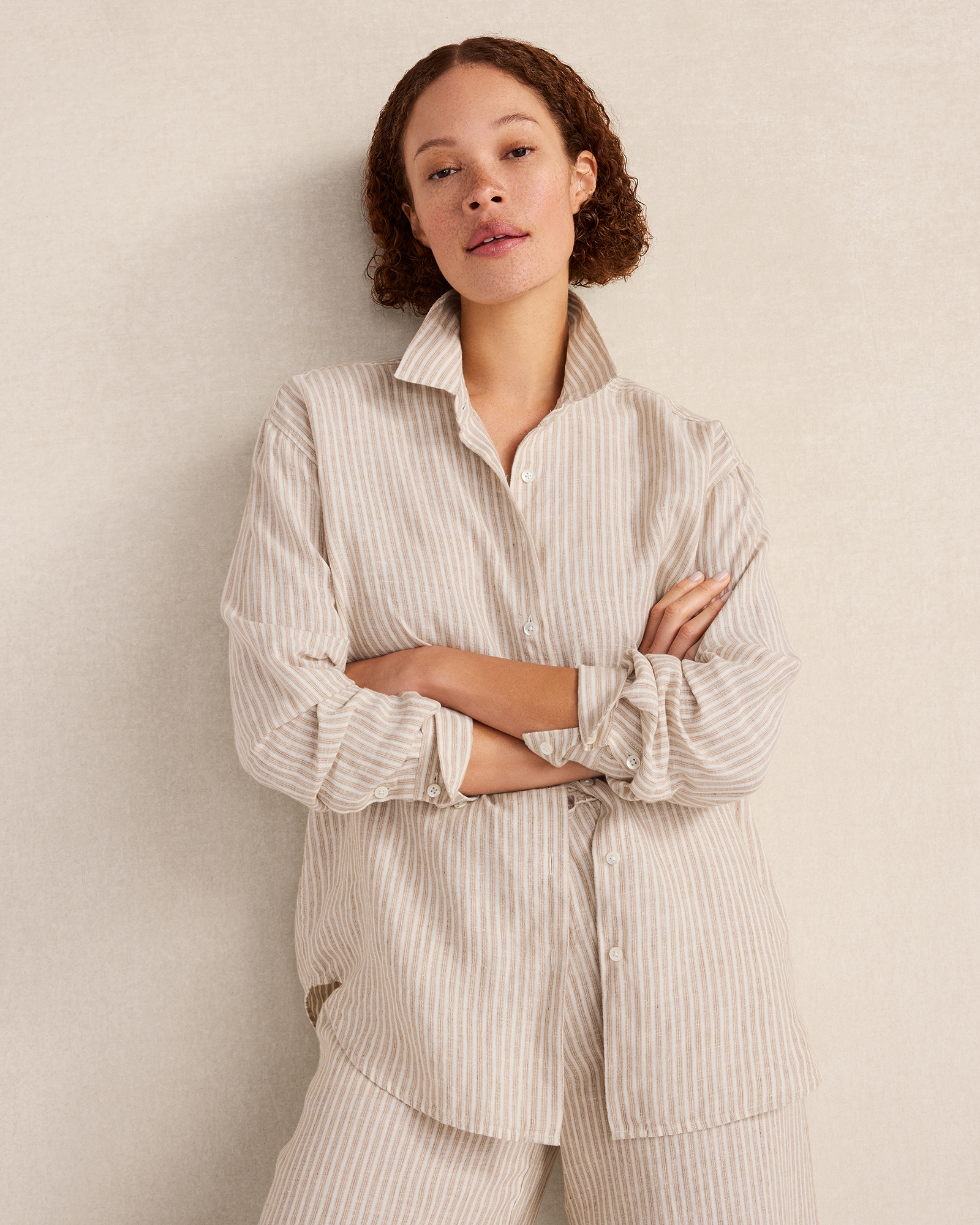 The Daily Shirt in Everweave Linen Stripe | Willow Bark Multicolor | Large