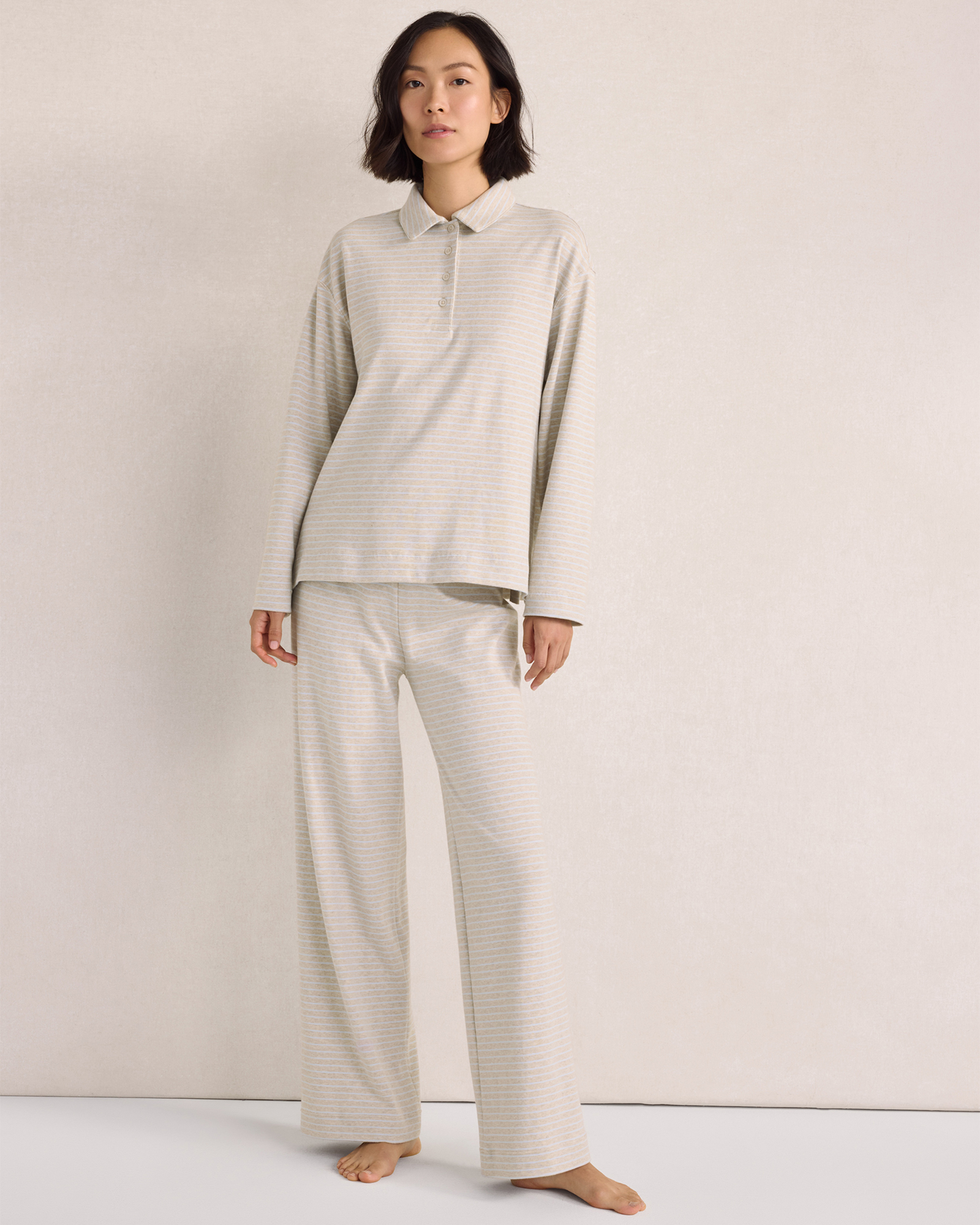Resti Brushed Organic Cotton Interlock Wide Leg Pants | Soft Oat Multicolor Stripe | XXL