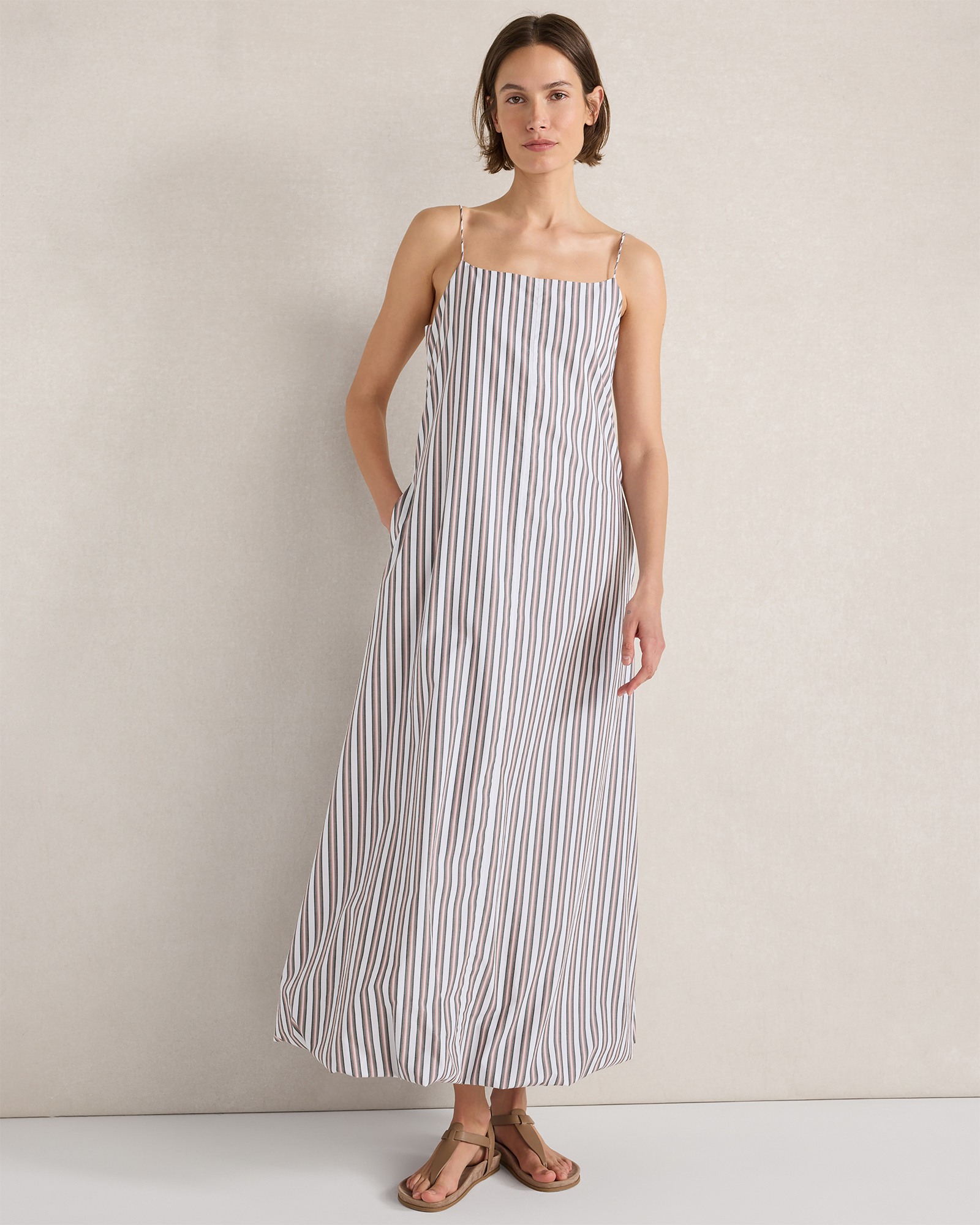 Organic Cotton Poplin Stripe Bubble Hem Maxi Dress Deep Willow Multicolor XXL 158$