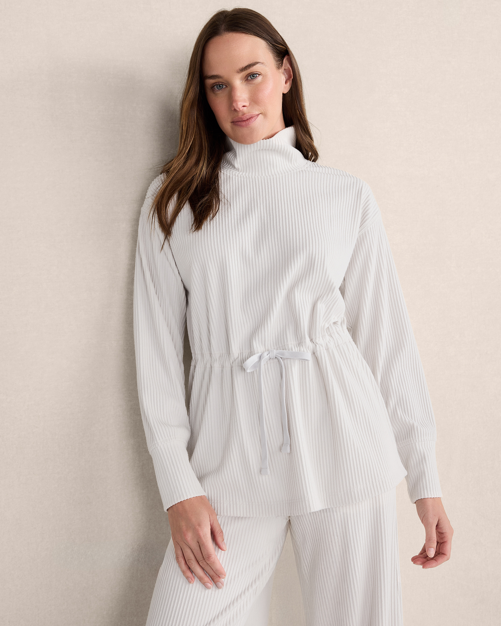 Ottoman Rib Drawstring-Waist Tunic Feather Large 70$